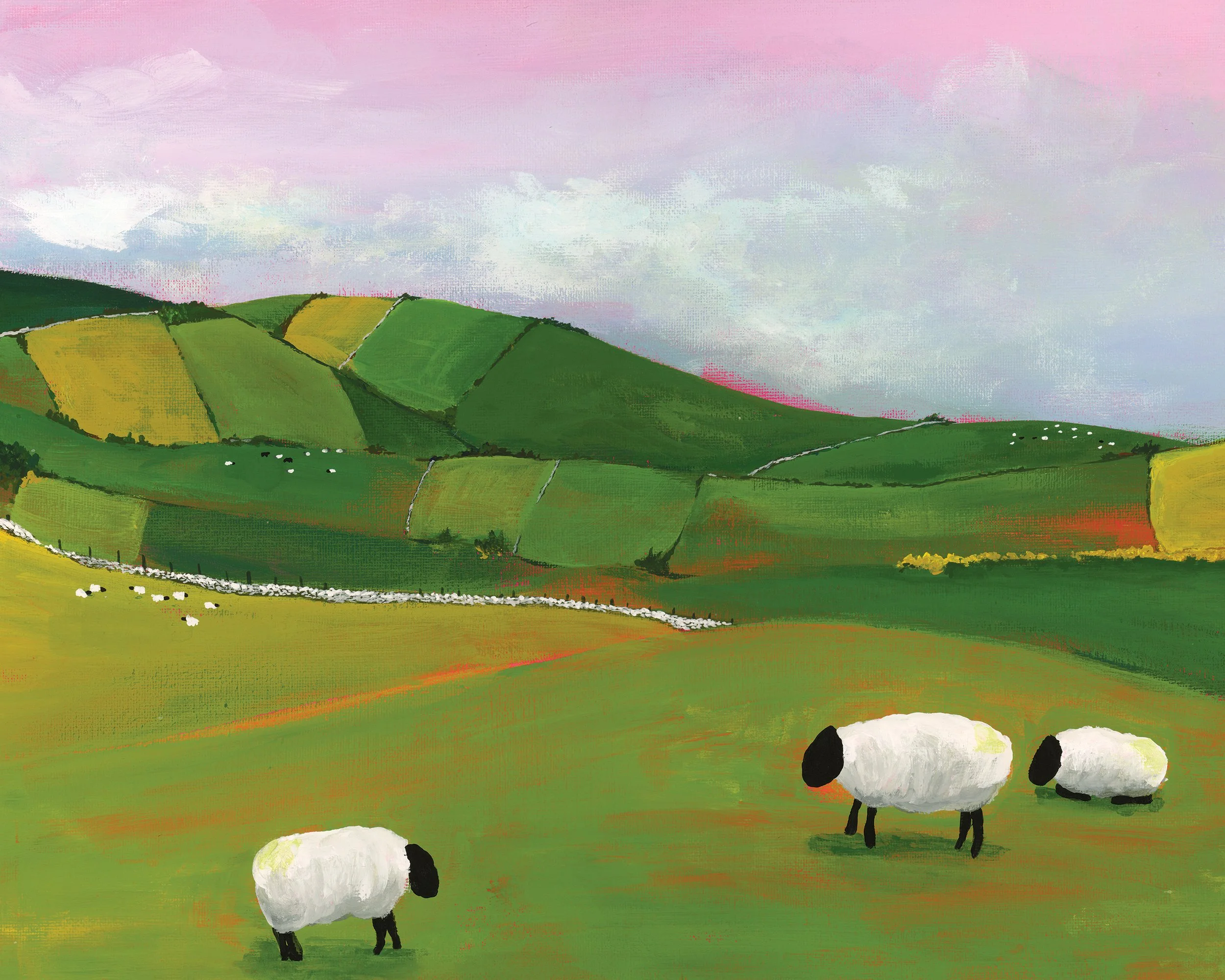 Sheep with a Pink Sky print