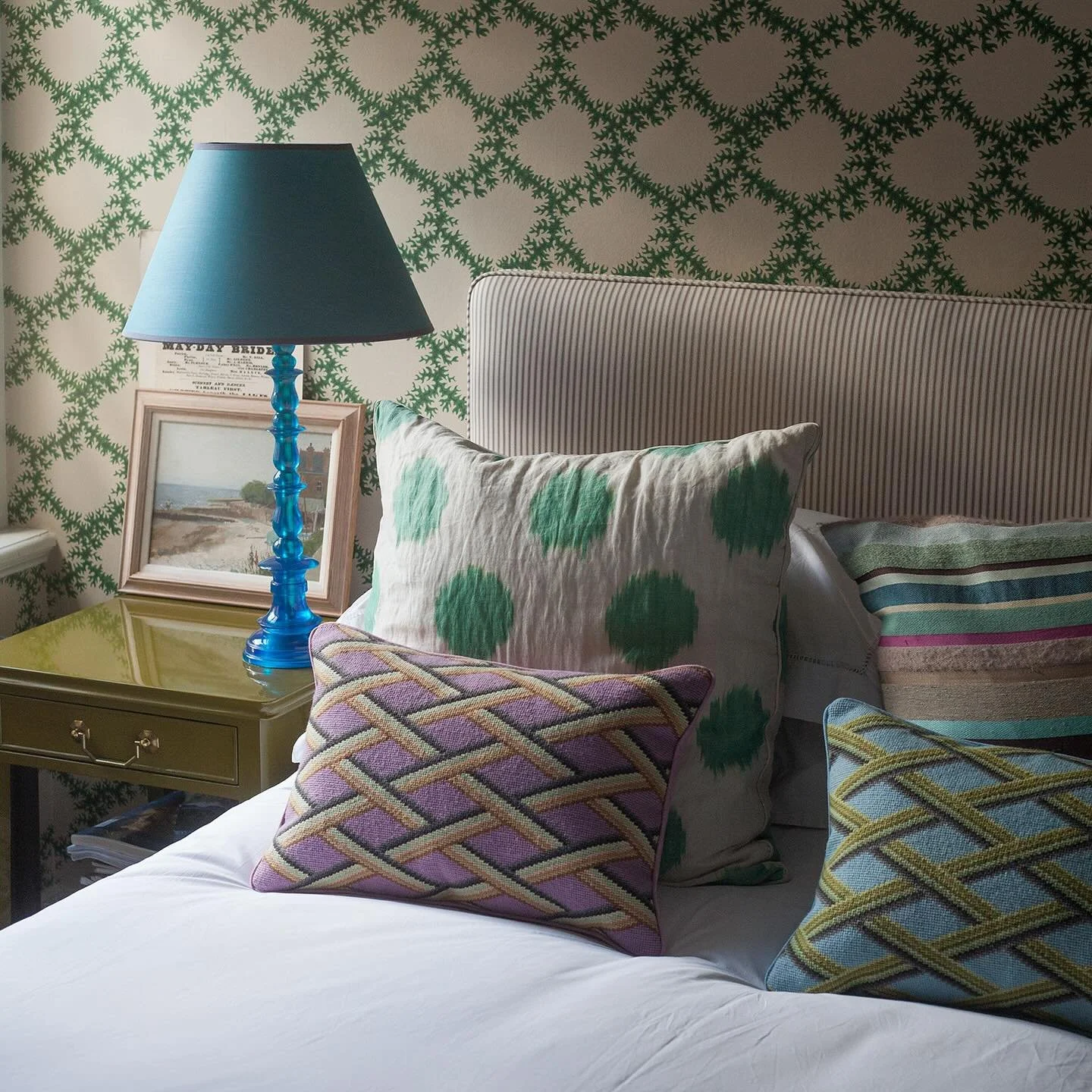 We are delighted to have stitched a small and wholly unique collection of needlepoint trellis cushions in collaboration with the magnificent @pentreathandhall 
As Bridie said in their P&amp;H newsletter on Thursday (do subscribe to it if you don&rsqu