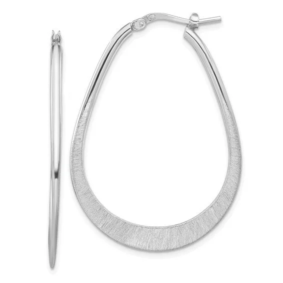 Silver flat oval textured hoops/QLE1402
