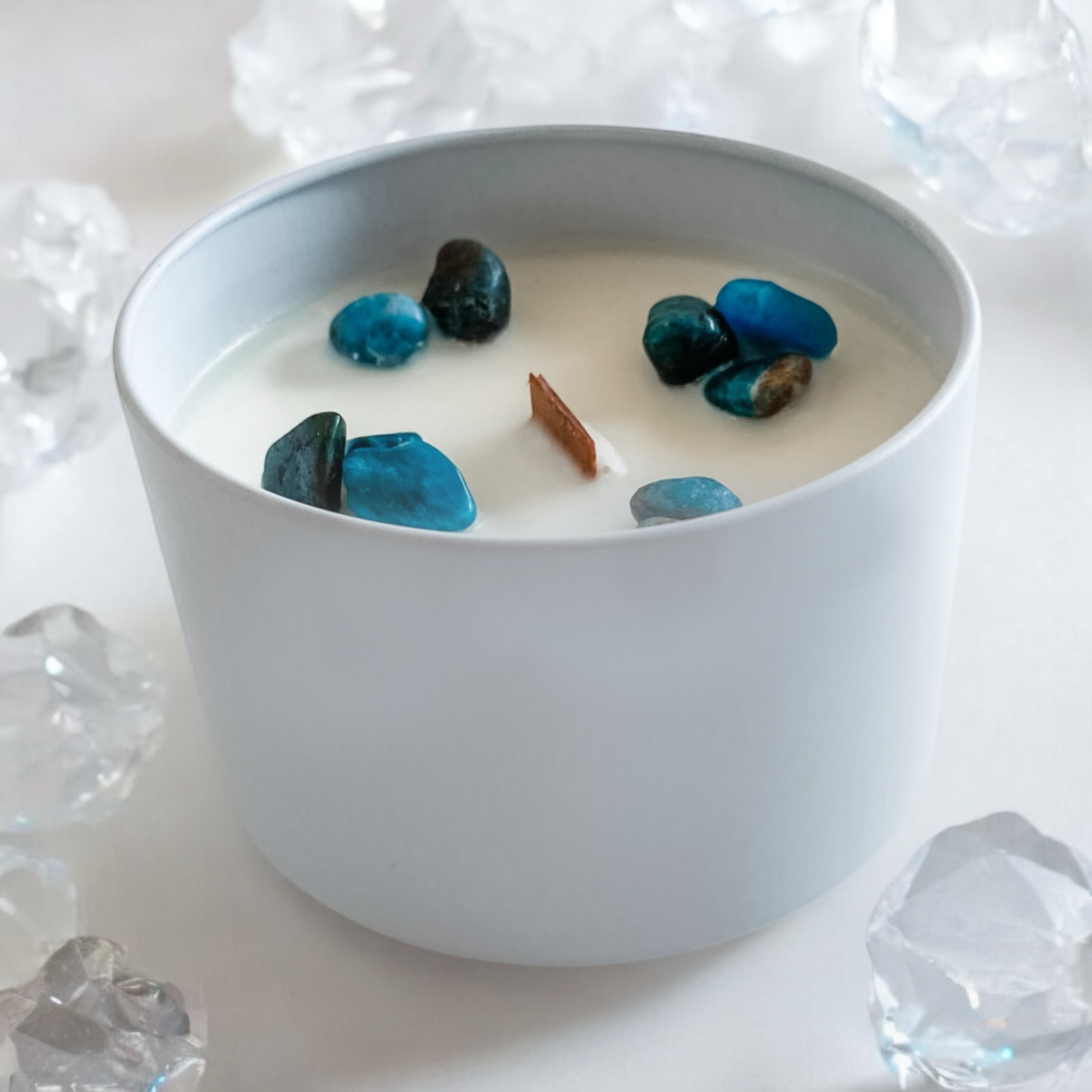Throat Chakra Crystal and Reiki Infused Candle: Blue Apatite