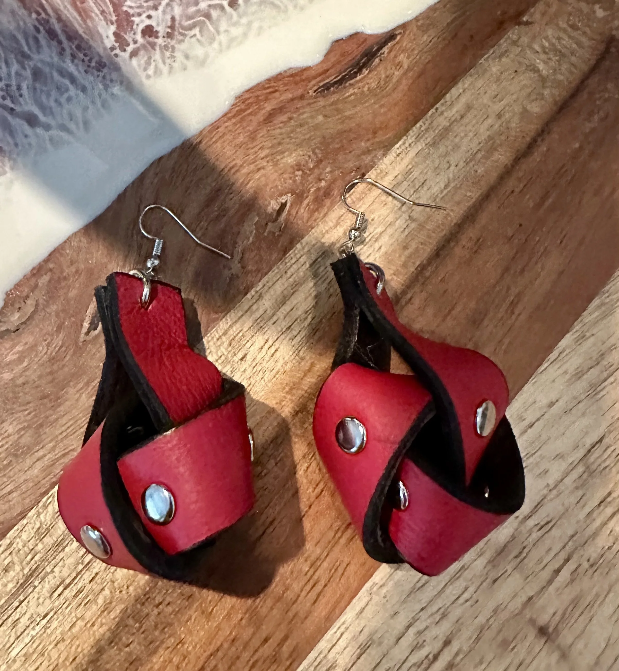 Cherry-Red Leather Earrings