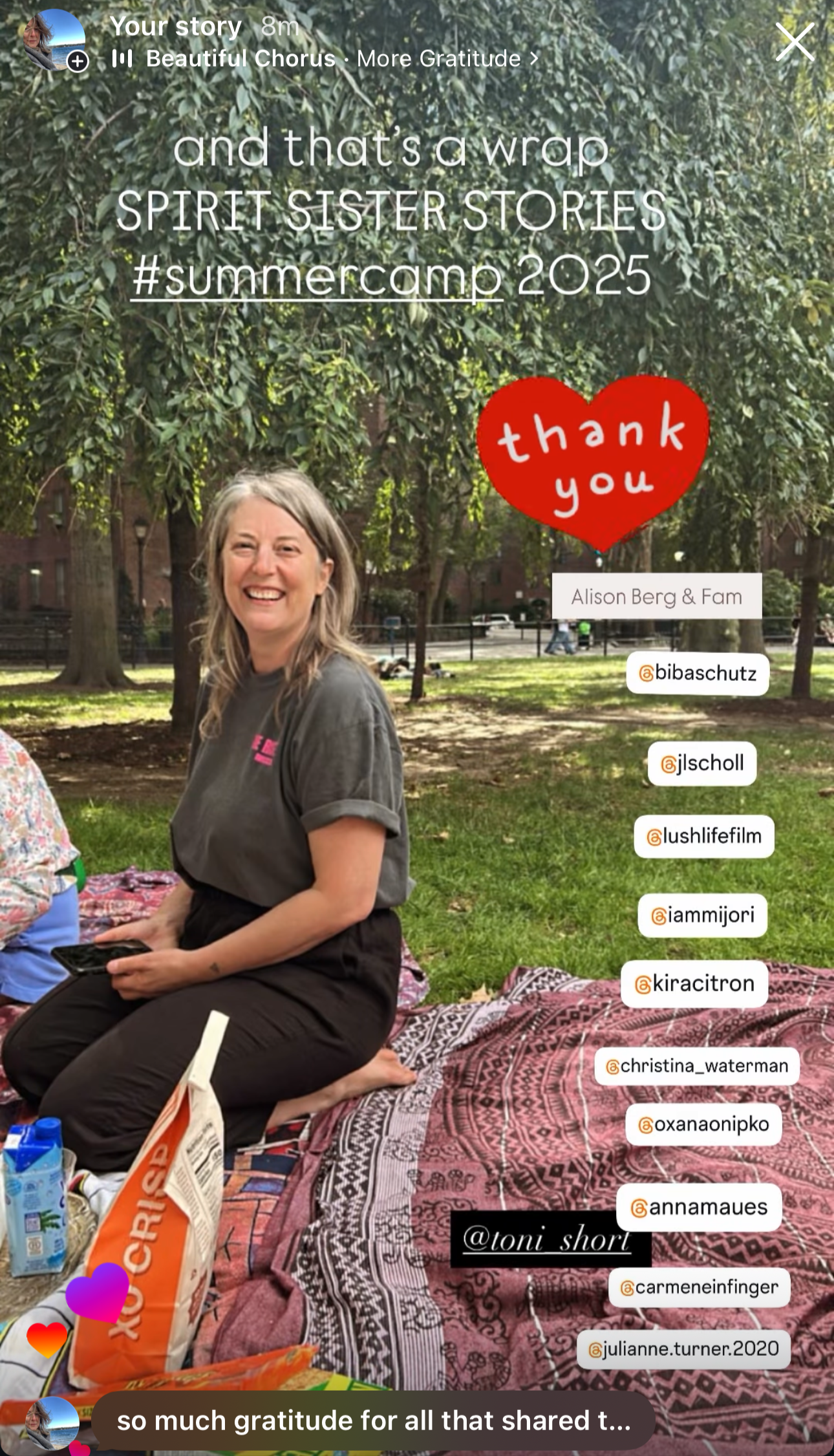 Toni Short Thank You Note for Closing Ceremony Picnic