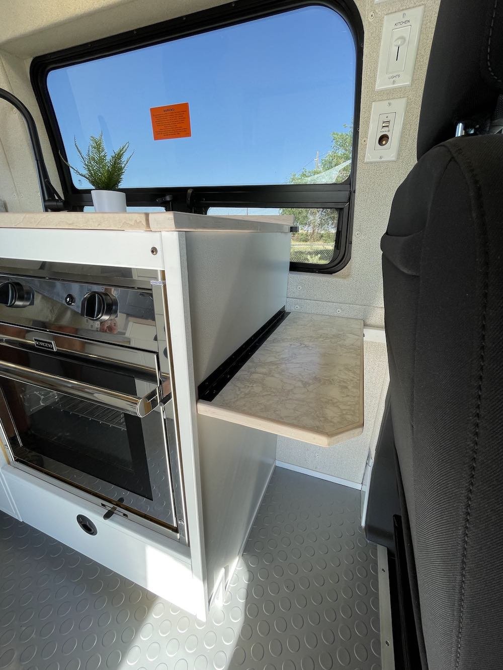 Oven module installed in the mountaineer customer conversion van