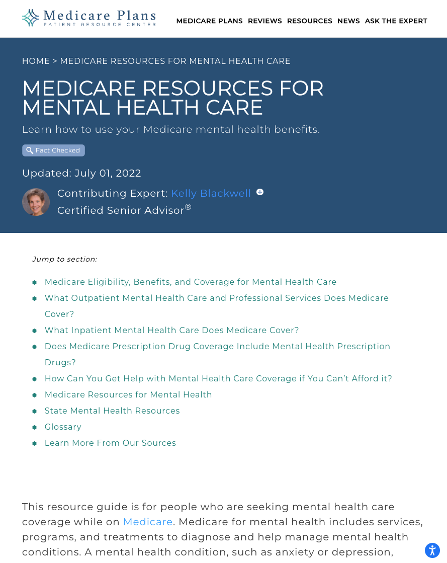 Senior Medicare Provides Mental Health Care Coverage
