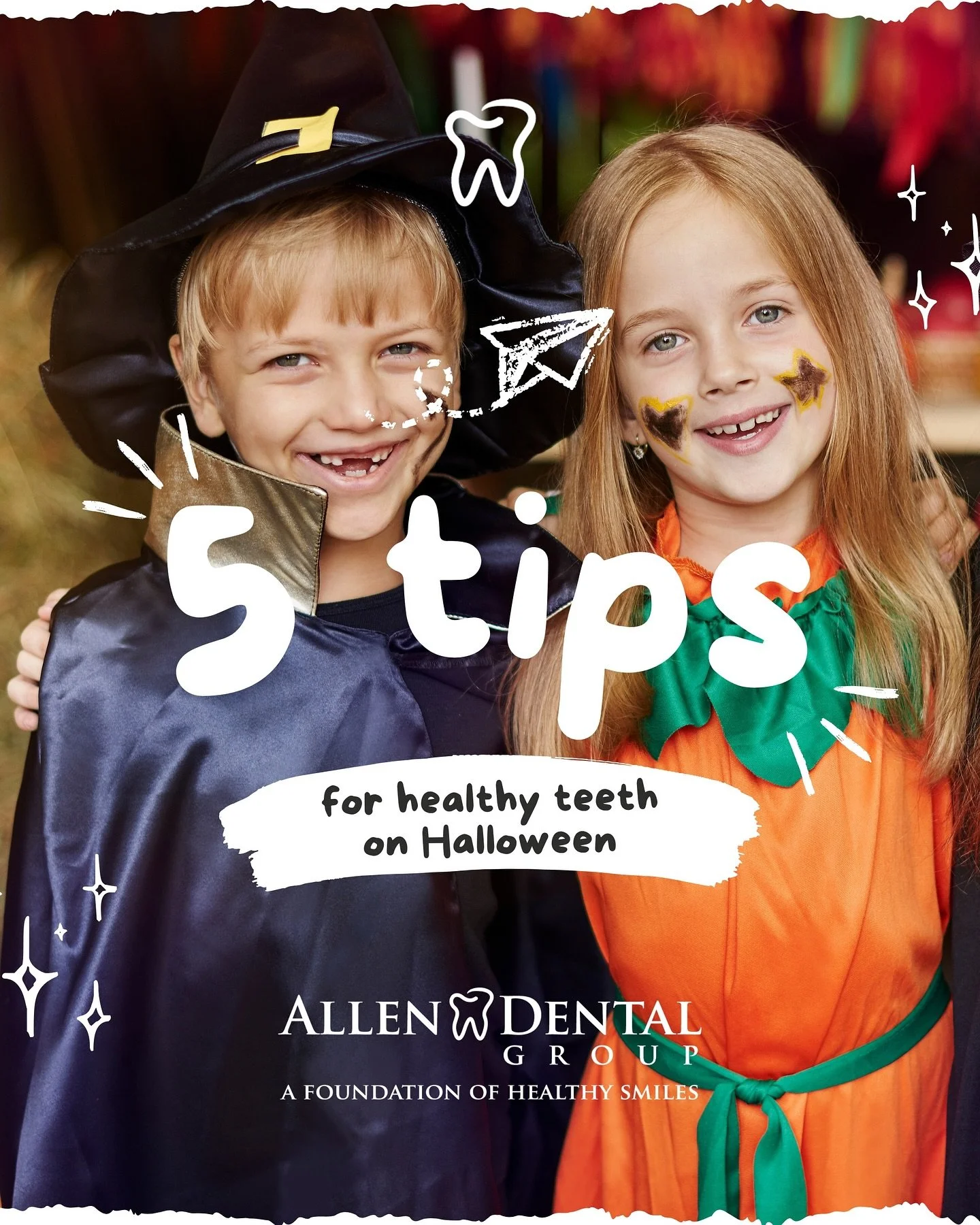 🦷✨ Keep Your Smile Super Bright! ✨🦷
Hey, Allen Dental kids (and parents)! Here are 5 fun tips to keep those smiles shiny and cavity-free! 😁💙

🍬 1. Save Candy for Mealtime
Candy&rsquo;s okay in moderation &mdash; just enjoy it with your meals! Yo