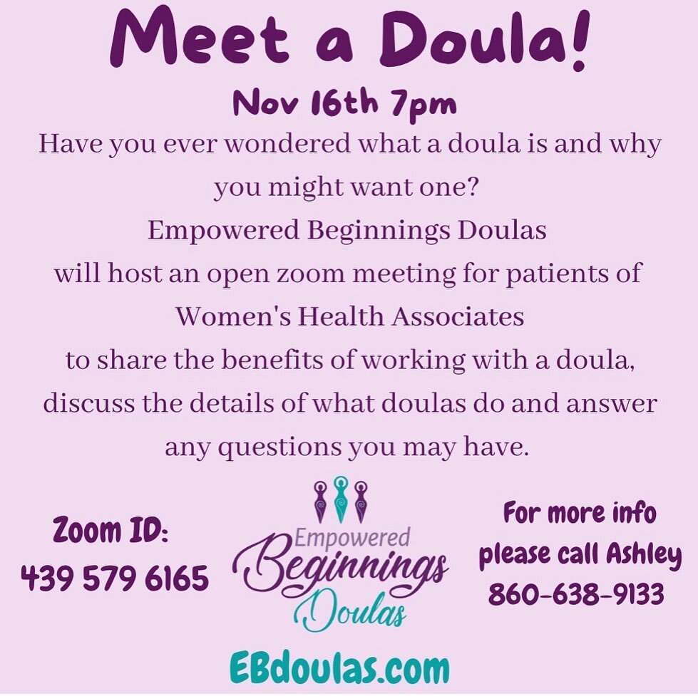 🤰🏽Mark your calendars! Special opportunity just for expectant families of @whamidwives to learn about the benefits of working with a doula. Bring your questions to the 11/16 zoom session with Empowered Beginnings Doulas. 🤱🏻

#doulas #ebdoulas #wh