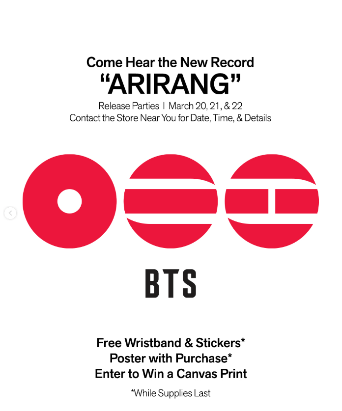 Soul Side Vinyl in San Diego hosted a listening party for the new BTS album ARIRANG! With a full BTS set on vinyl by DJ Destijl.