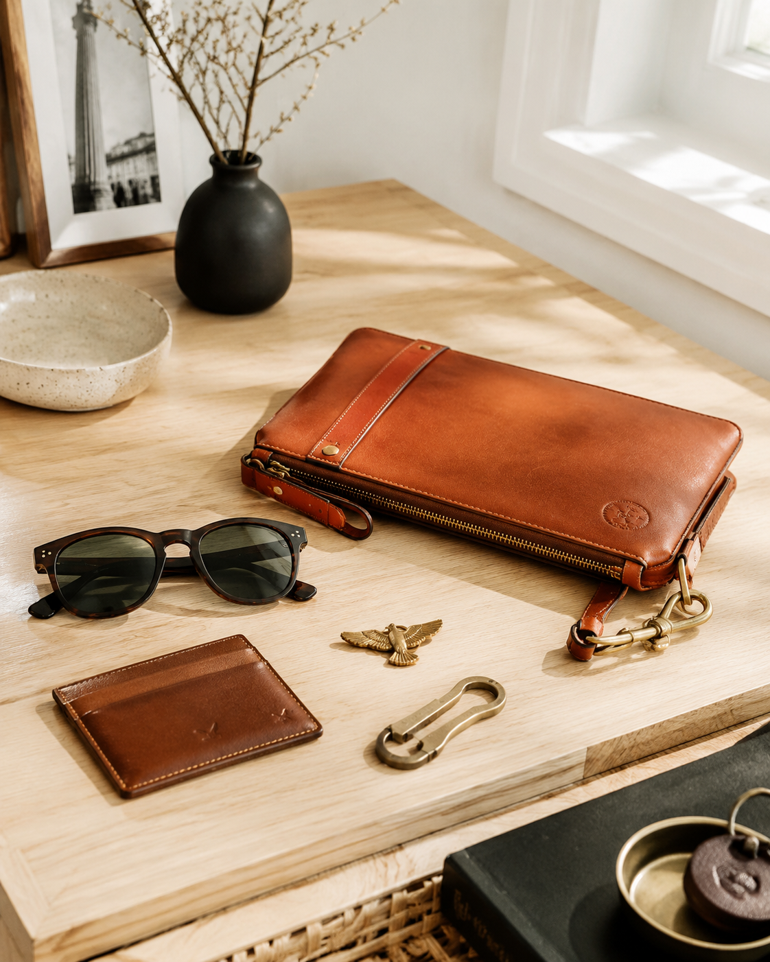 Leather bag, wallet, sunglasses, jewelry and everyday accessories from Crockett & Co.