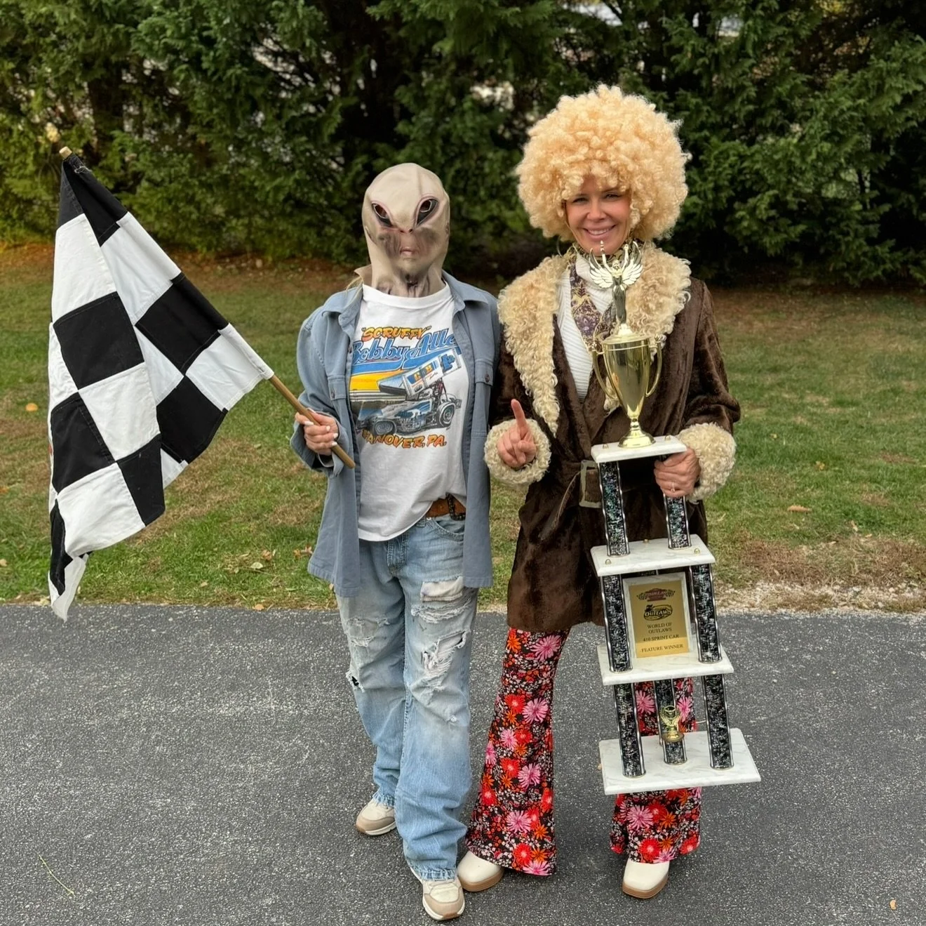 Halloween 👽🎃🪩🏁
If you know, YOU KNOW! Dad loved anything aliens&hellip; videos, movies, stories etc&hellip; so, I had to wear HIS jeans, jacket and yes, his ALIEN MASK - as he would have! 

Such a great night with family and especially Trick or T