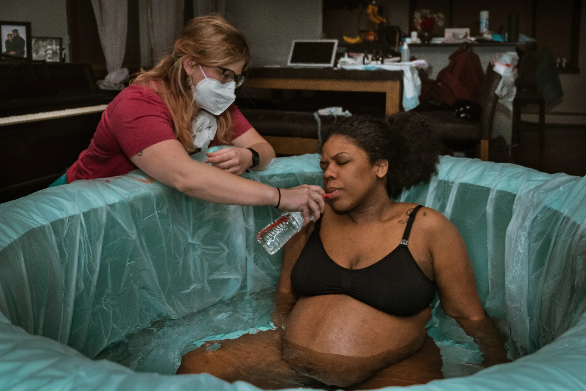 south jersey midwife ray providing support during home birth