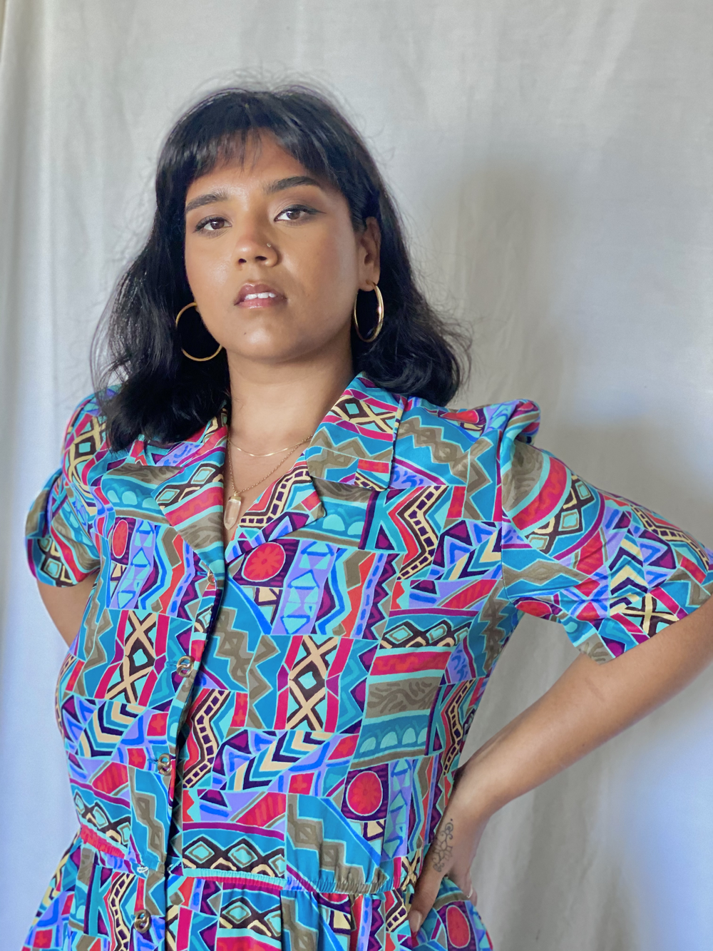Vintage 80s Tribal Print Plus Size Dress — Ural Studio