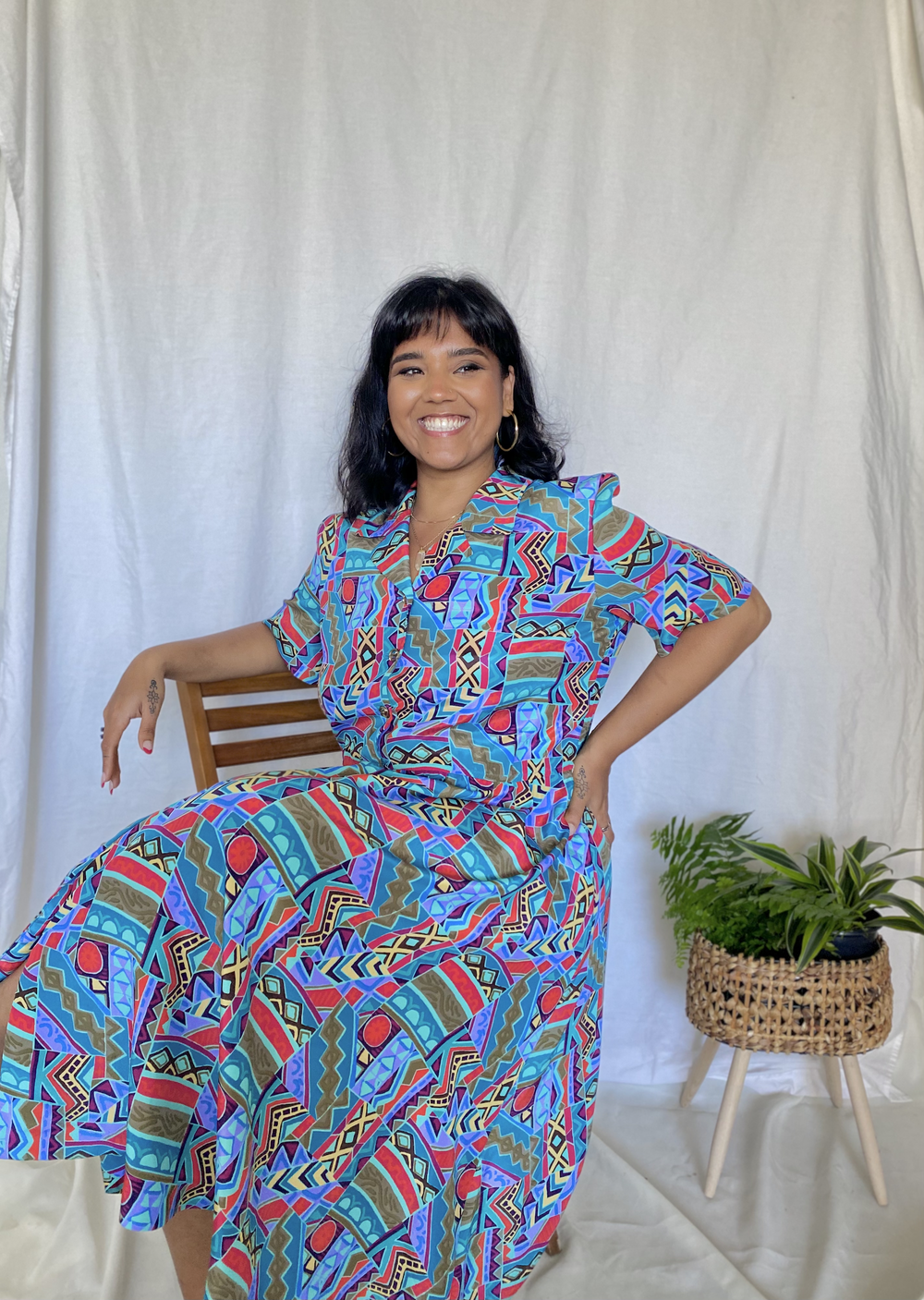 Vintage 80s Tribal Print Plus Size Dress — Ural Studio