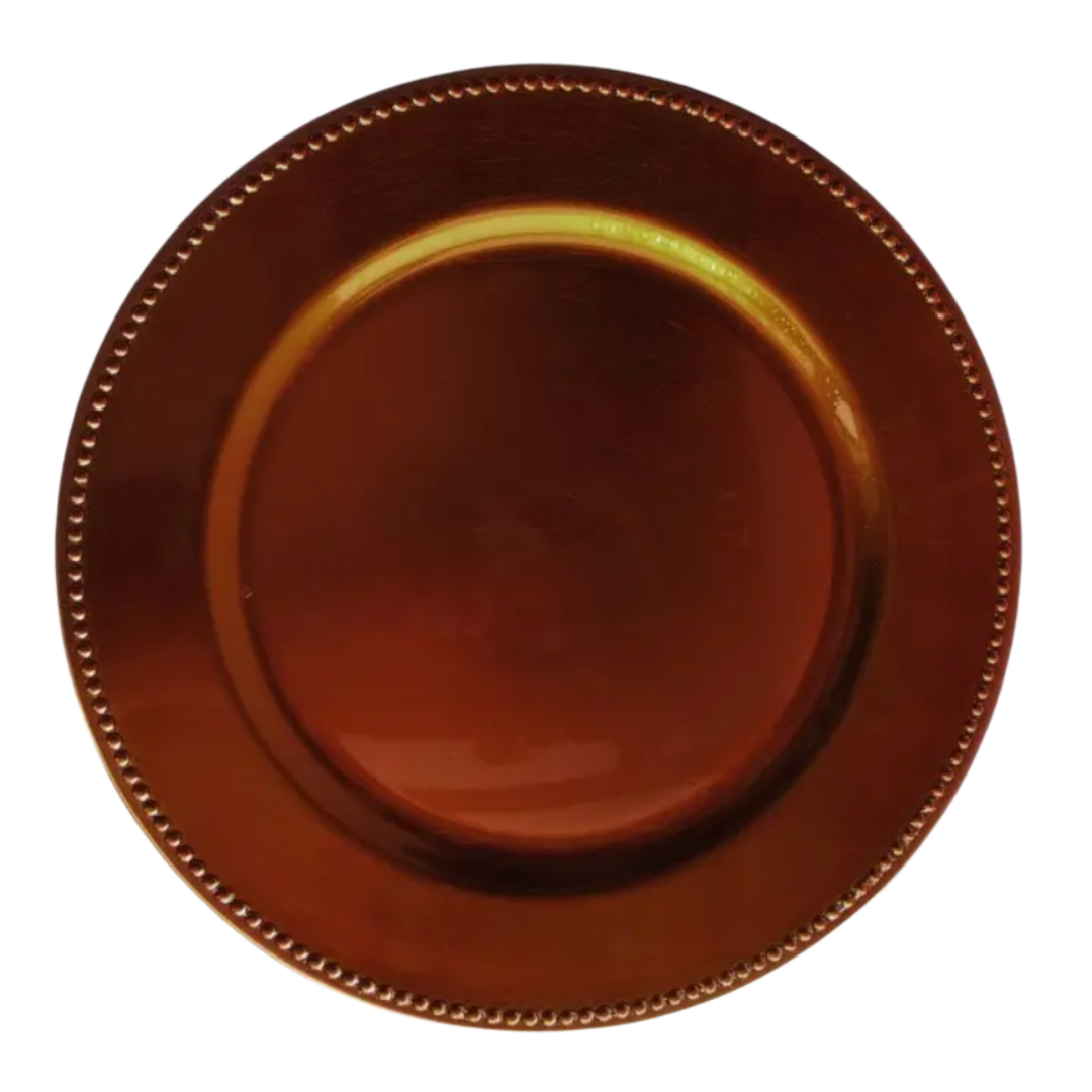 Bronze Beaded Acrylic Chargers ($3 each)