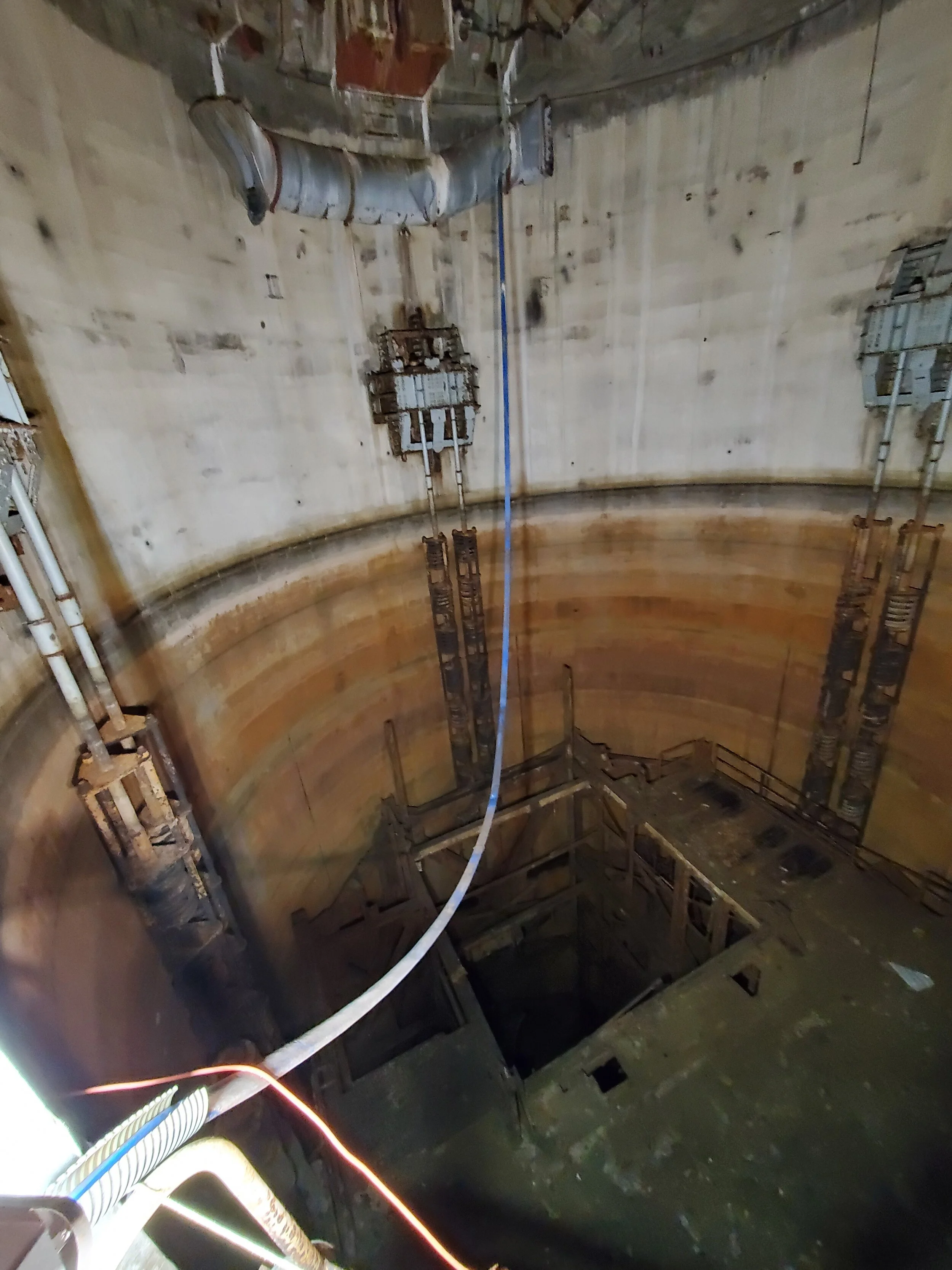 Looking down i to missile silo from 40' level - 
 140 feet more to the bottom