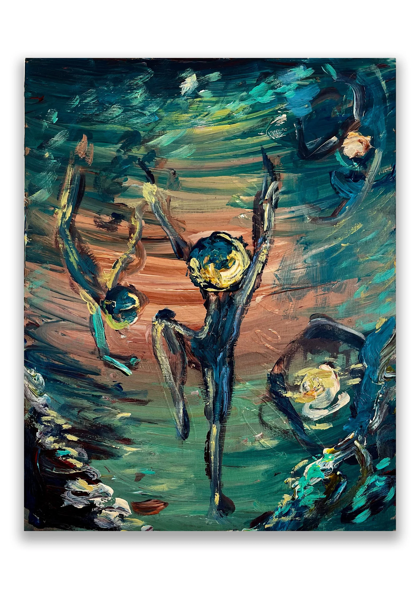 Globe Dancer, acrylic on canvas, 18 x 24 in, 2023, available.