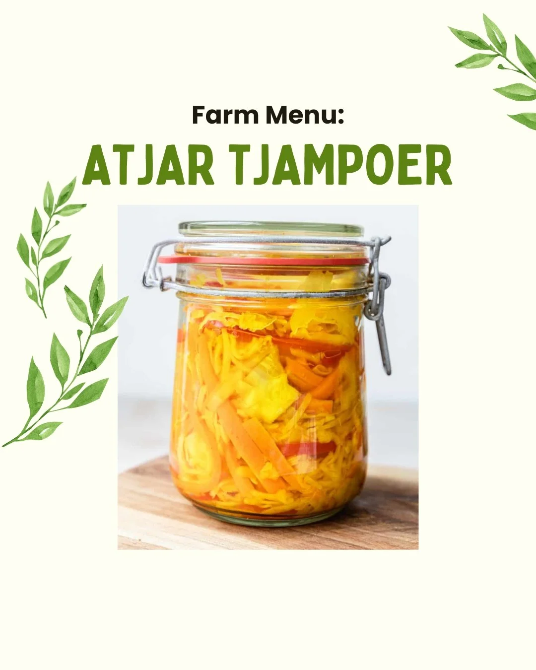 Let's make Atjar Tjampoer! 

Suggested to us by Jenee at Healthy Living Buyers Club, this Indonesian pickled vegetable side dish can embelish any of the mains in your rotation. It's made from a mix of vegetables, such as cabbage, carrots, and cucumbe