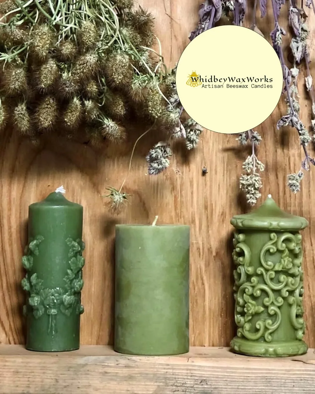 Meet the producers: WhidbeyWaxWorks! 

@whidbeybeeswaxcandles creates stunning artisan beeswax candles in Langley. The family project started in 1999  and continues as chandler Priscilla Lowry renders and filters the pure beesway cappings from local 