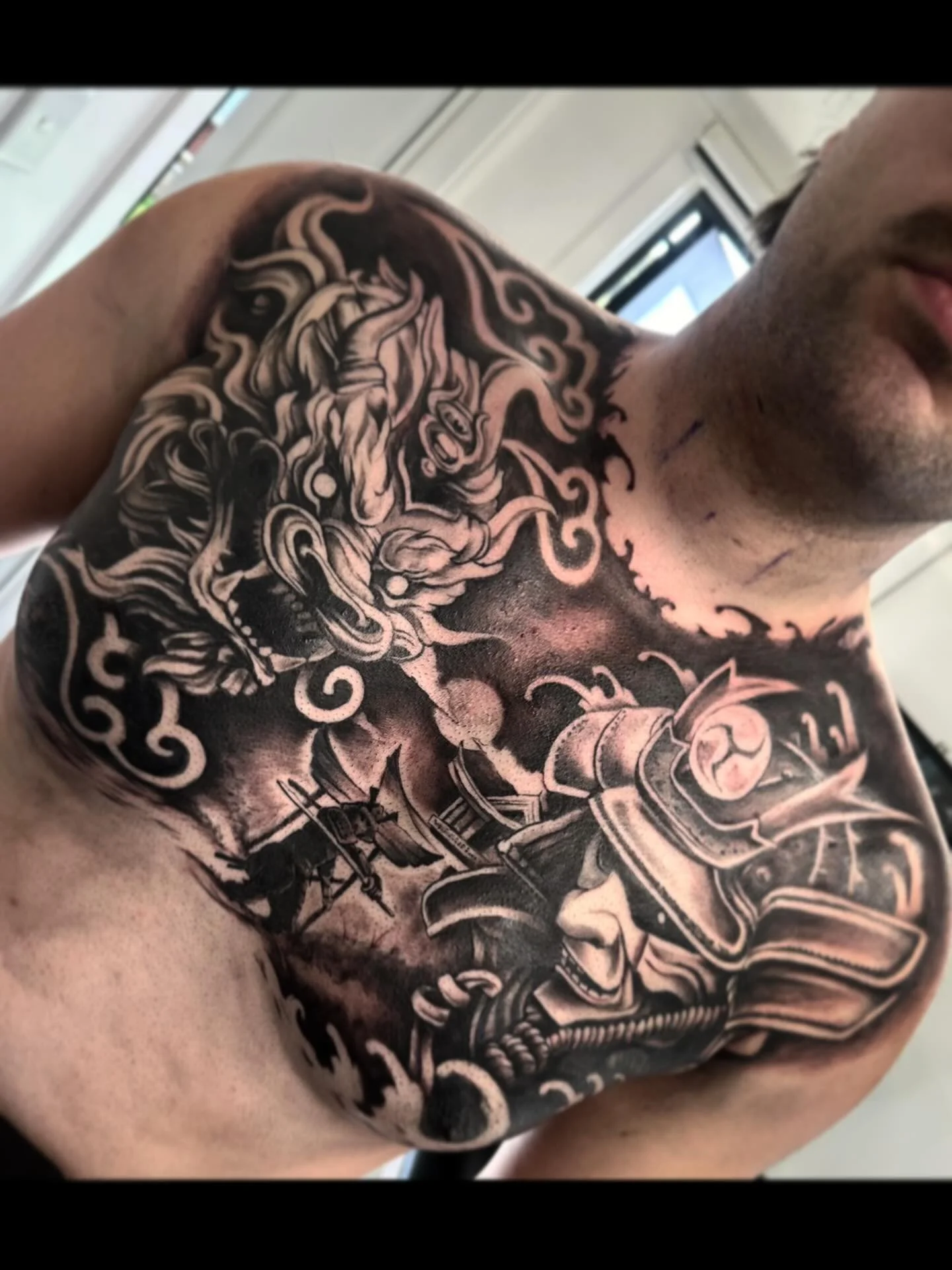 Chest plate and blacked out nipples ☠️ 
Like this post to win a $100 tattoo voucher