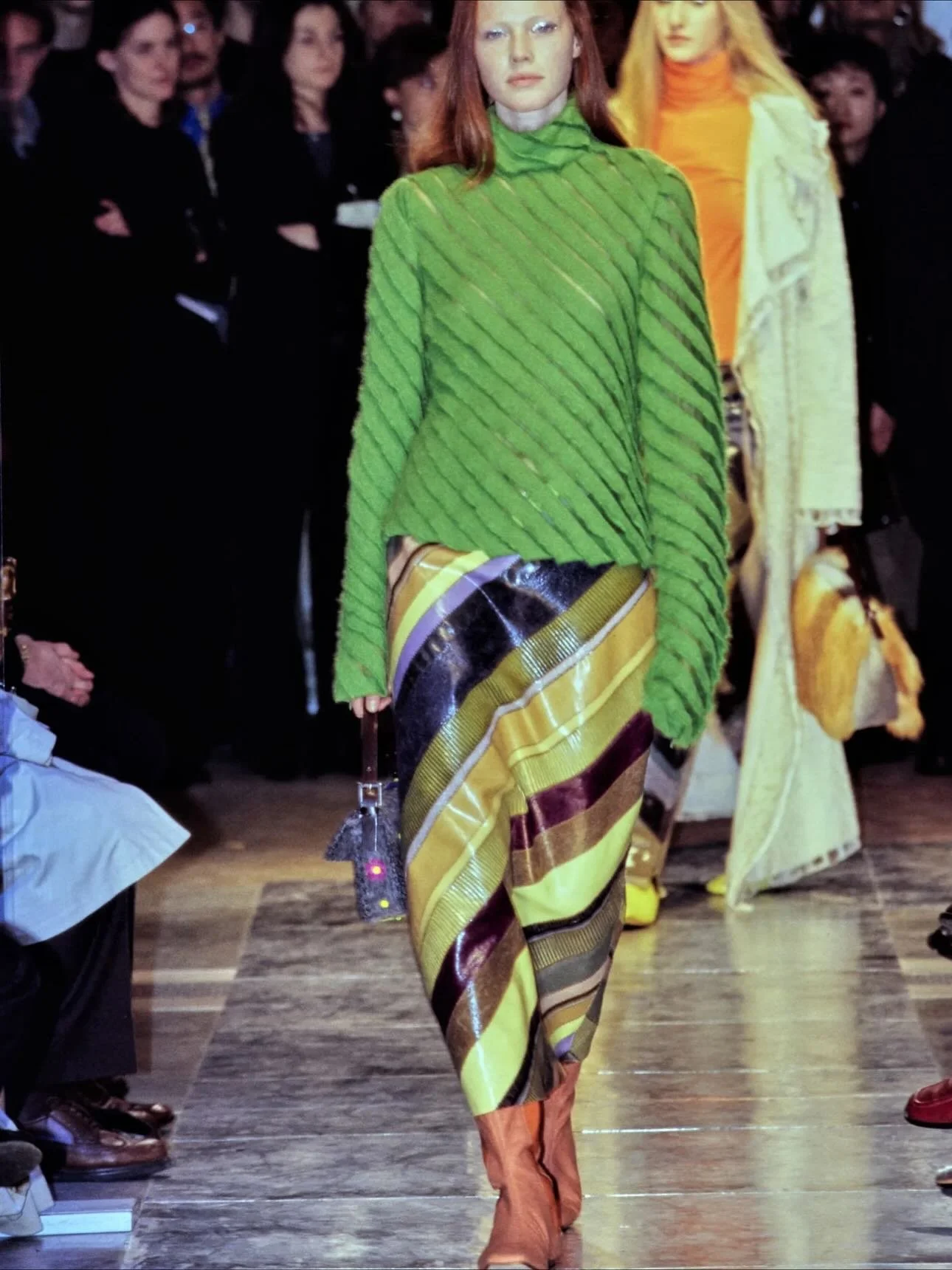 Fendi Fall 1999 ready to wear. One of my favorite collections. We currently have two pieces from this collection available. 😘

&ldquo;Lagerfeld glammed up homey hand-knits with sequins, and applied simple quilting to luxurious pelts. Venturini Fendi