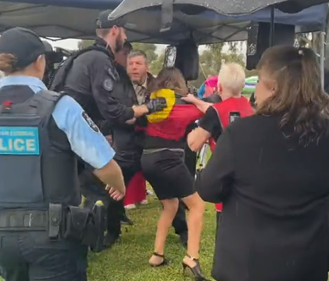 LIDIA THORPE TACKLED BY POLICE AFTER ATTEMPTING TO DISRUPT ANTI-TRANS RALLY