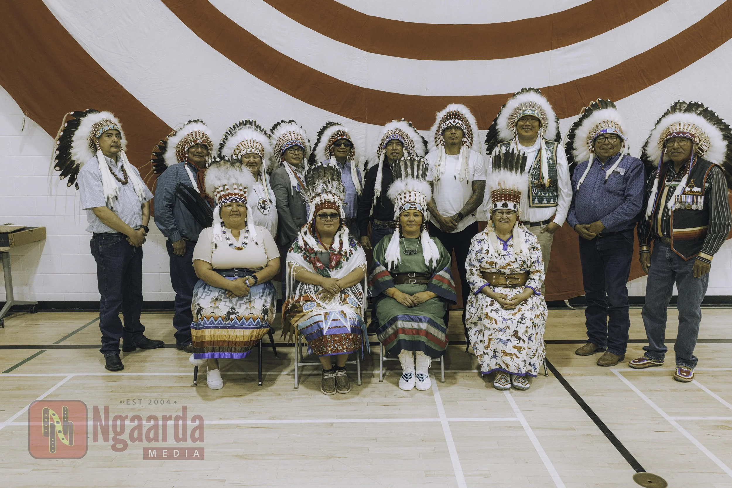 RARE PUBLIC HEADDRESS TRANSFER PASSES LEADERSHIP RIGHTS TO HINE TI TAMA CROWCHILD AND TYSON HEAVENFIRE
