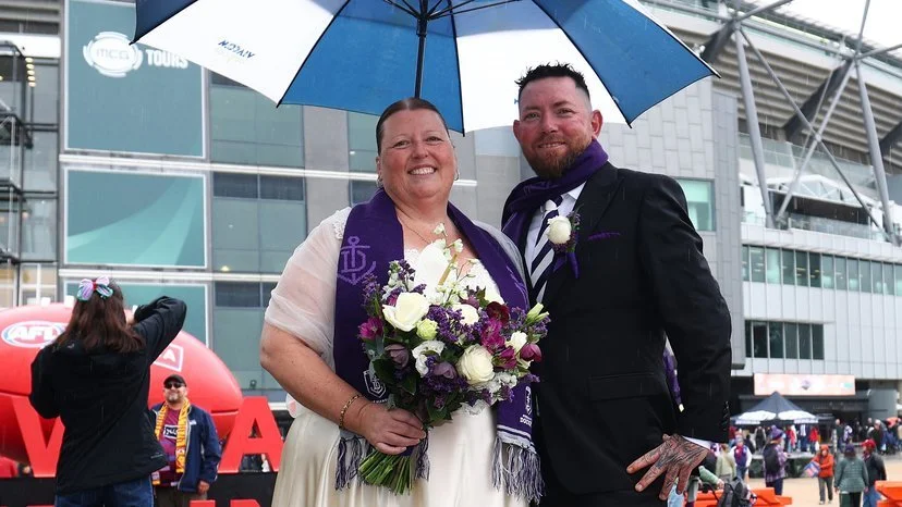 FROM PURPLE PASSION TO WEDDING VOWS: PILBARA COUPLE MARRY AT THE MCG ON GRAND FINAL DAY