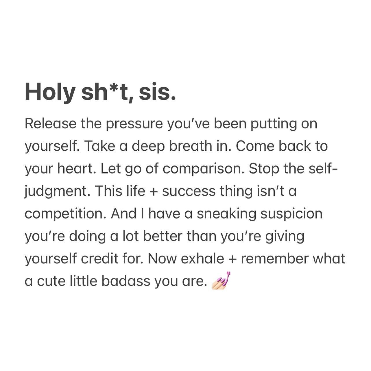 Can someone crack a window?? 😀
Take the immense amount of pressure you&rsquo;ve been putting on yourself + come back to your heart.

Release the weight from your chest 

This is supposed to be fun. And just remember that the internet is smoke + mirr