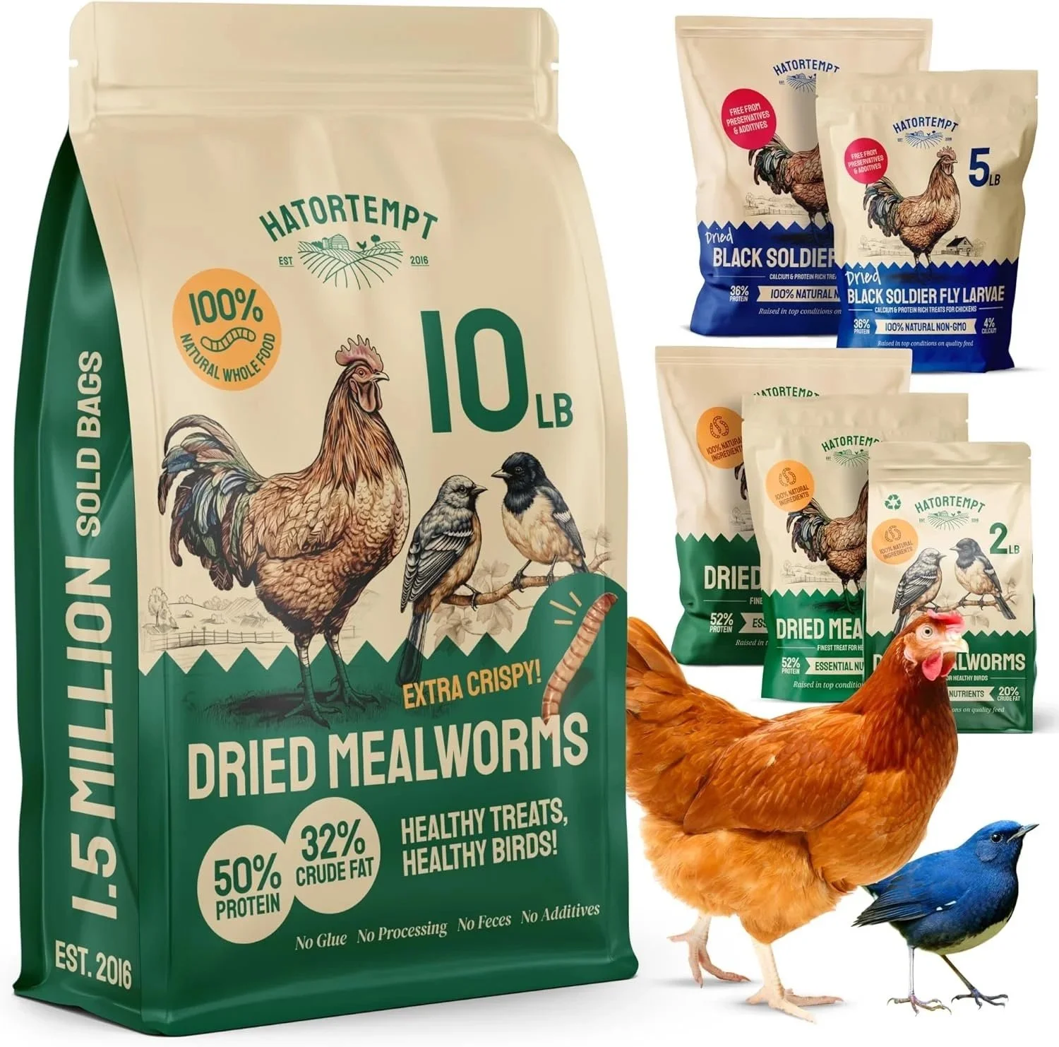 Hatortempt 10lb Dried Mealworms for Chickens & Ducks