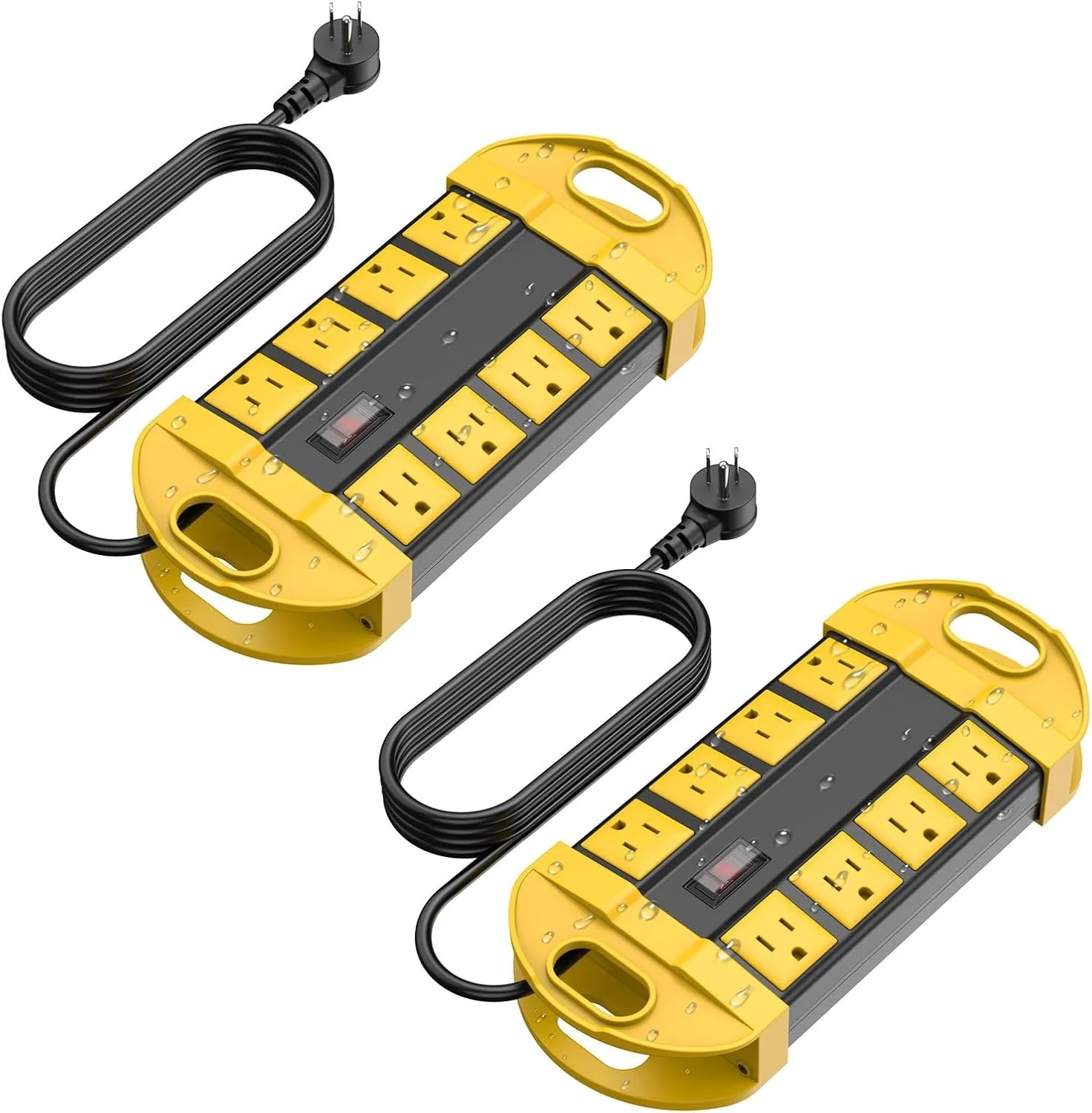 2-Pack Outdoor Power Strips - Weatherproof with 8 Plugs and Waterproof Extension Cord (6FT)