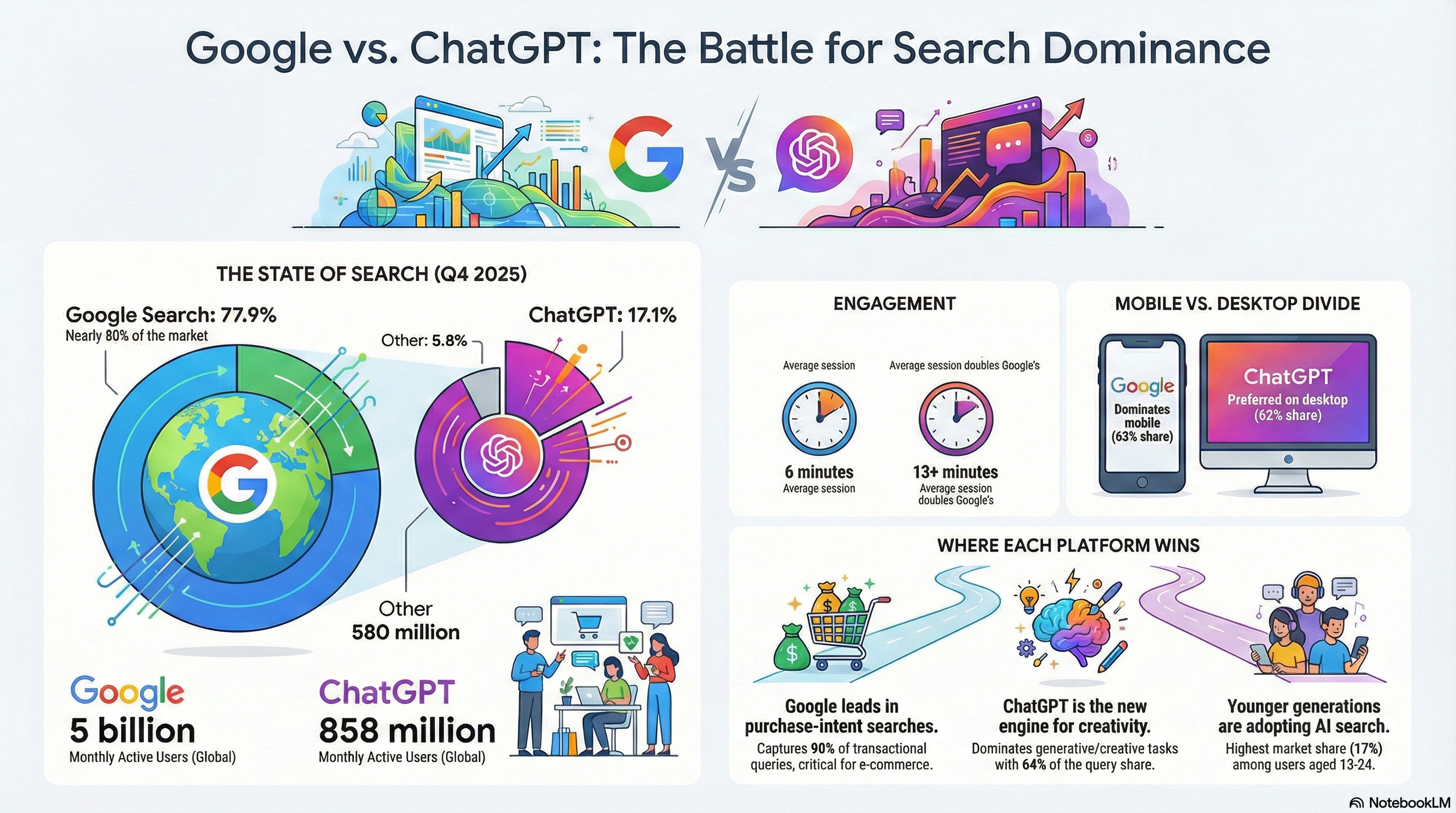 Infographic of Google vs ChatGPT in the battle for dominance