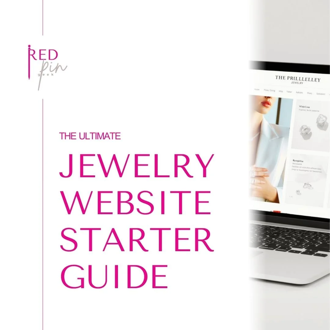 The Ultimate Jewelry Website Starter Guide graphic with a jewelry website on a laptop