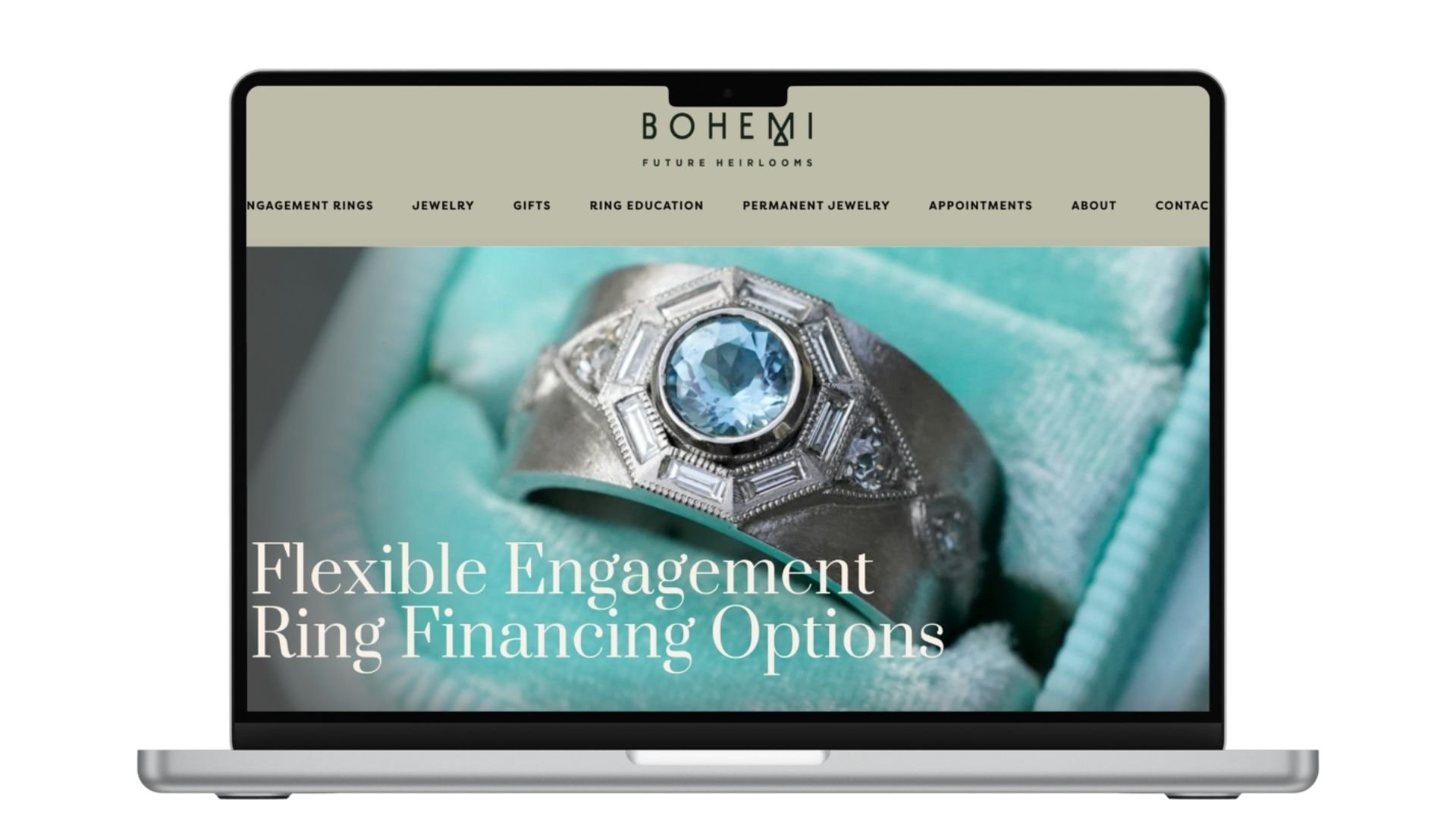 Bohemi Financing page mockup on a computer