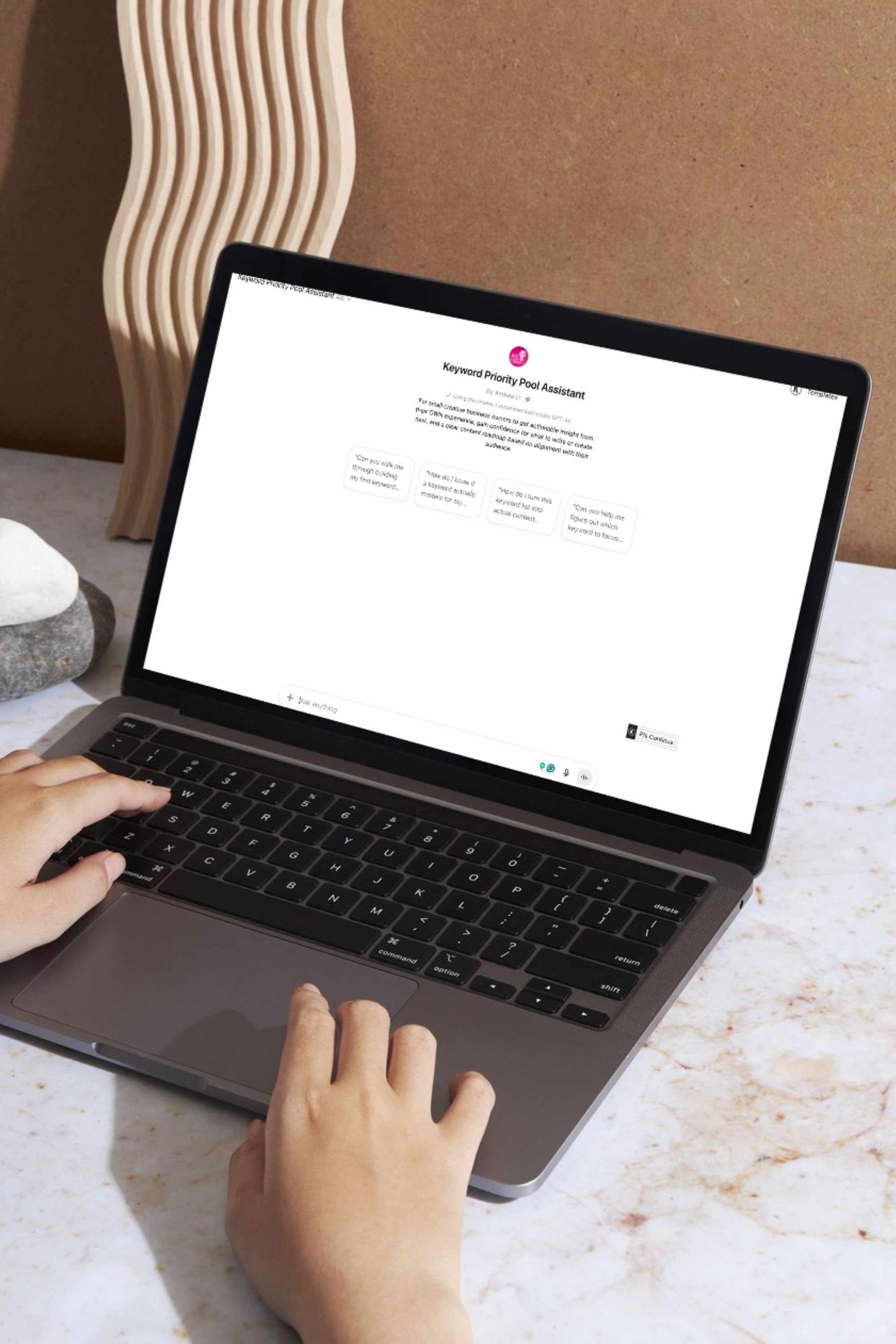 woman using the Keyword Priority Pool Assistant on a laptop