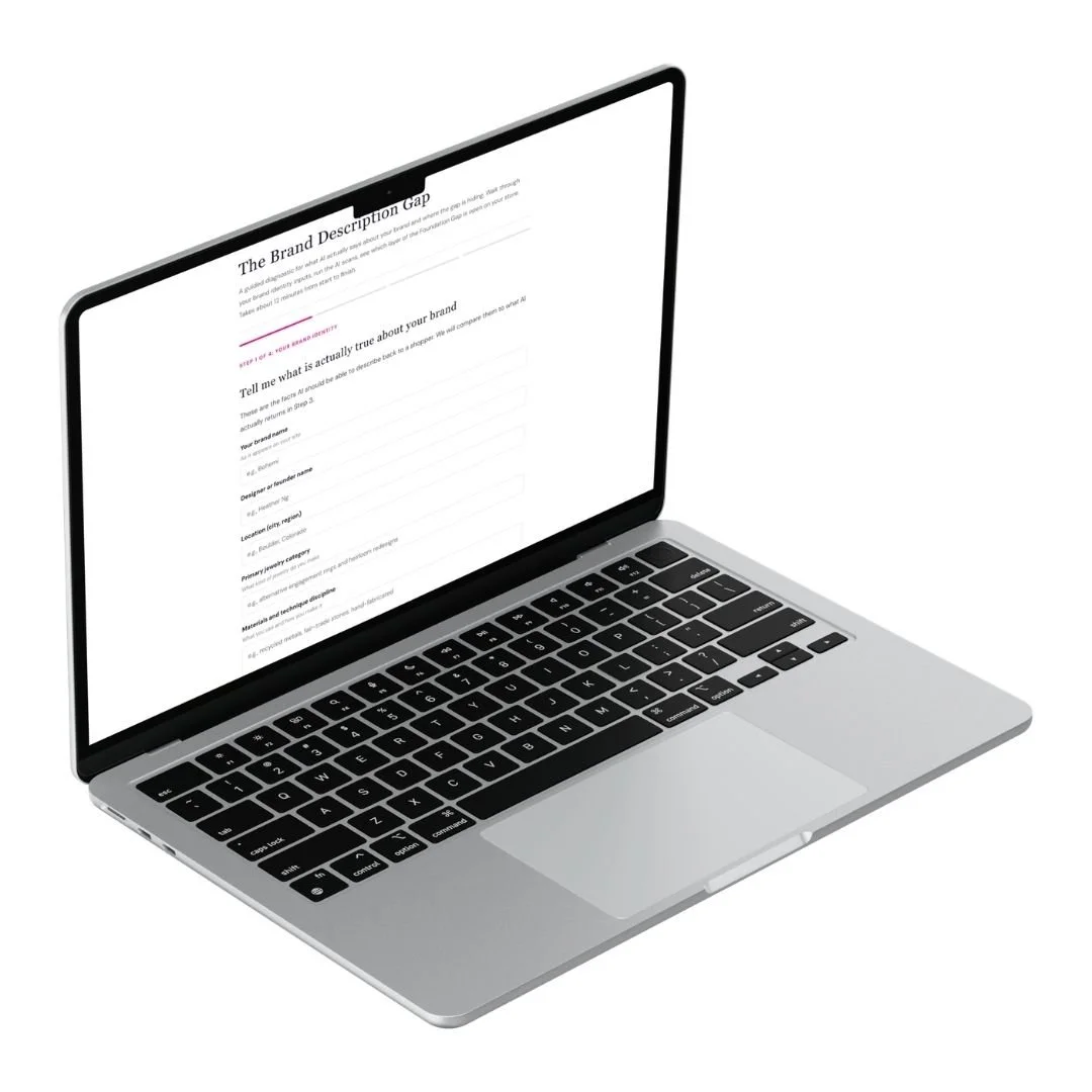 open laptop with a premium tool the brand description gap opened