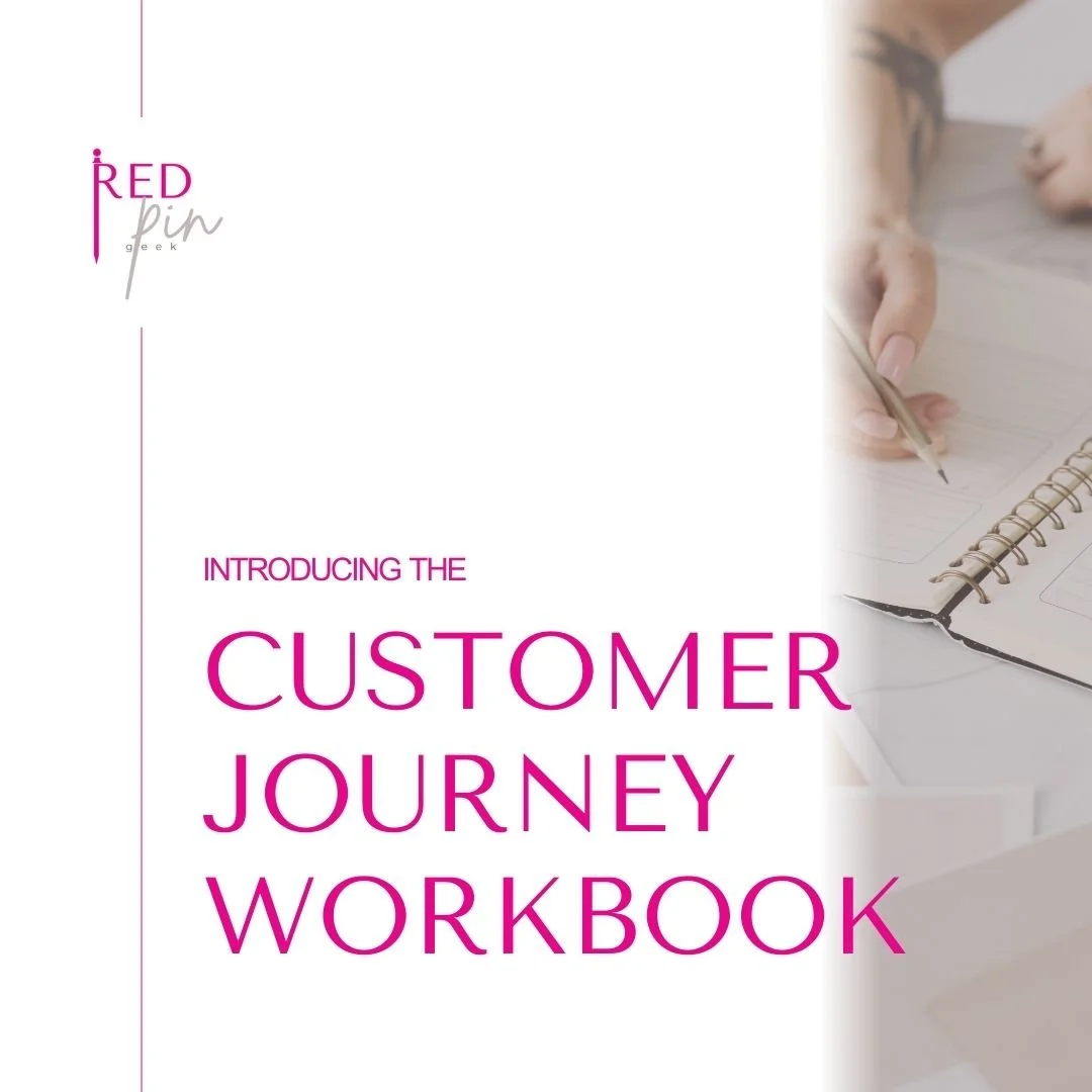 Customer Journey Workbook graphic with a woman writing in a notebook