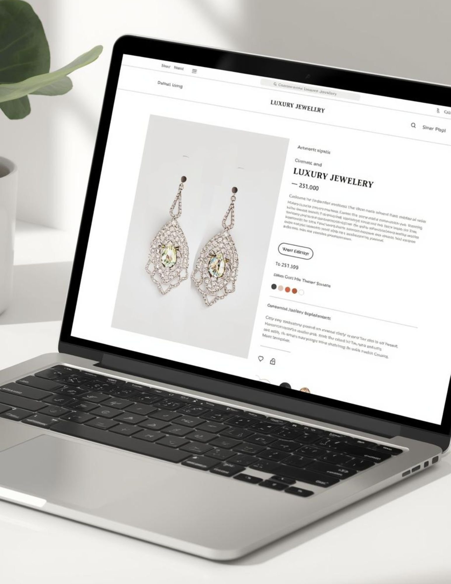 jewelry product page on a website displayed on a laptop
