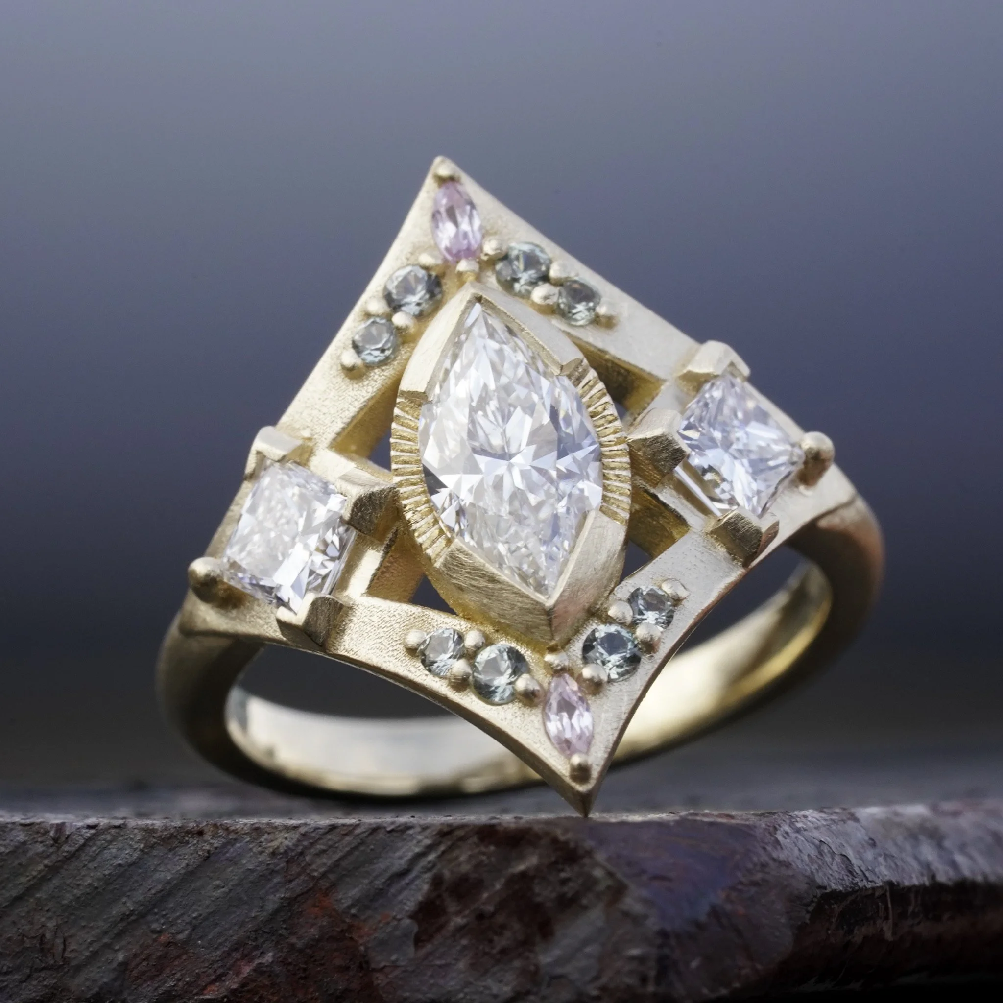 Custom engagement ring by Bohemi with a marquis diamond