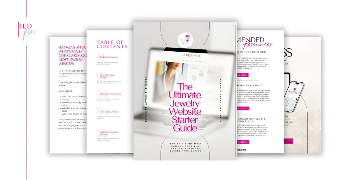 Mockup of the Ultimate Jewelry Website Starter guide pages