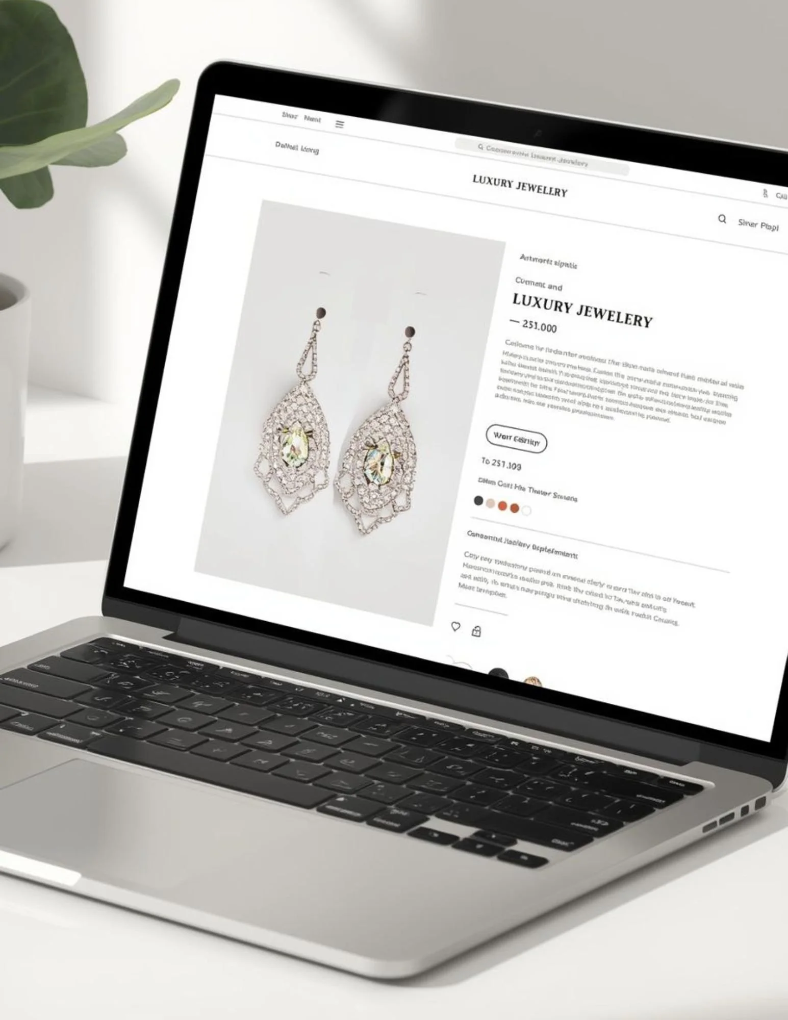 jewelry product page on a website shown on a laptop computer