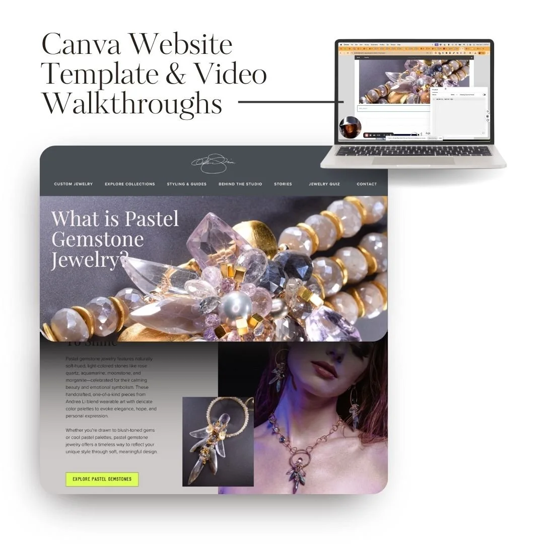 Canva Website Template & Video Walkthroughs displayed on a laptop