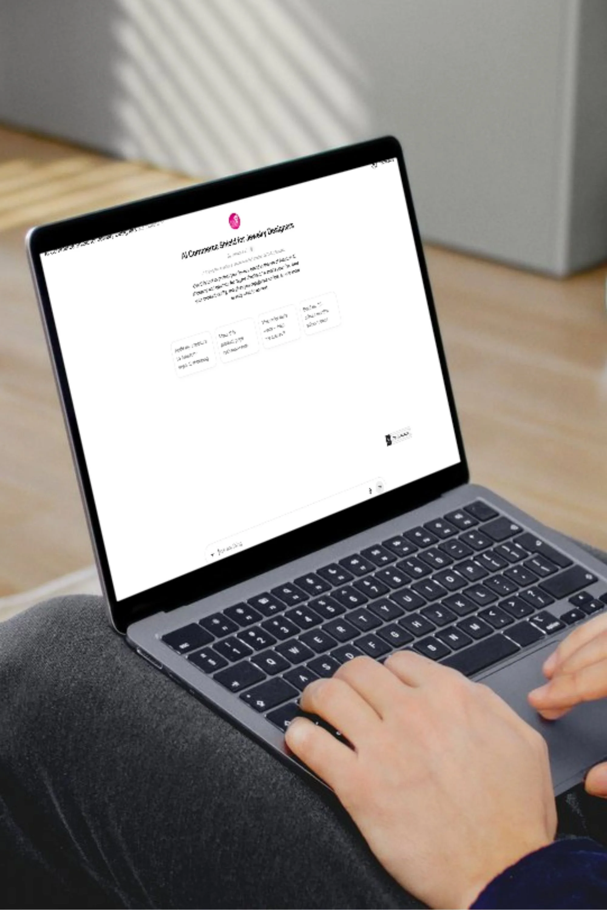 A man using the AI Commerce Shield for Jewelry Designers on a laptop