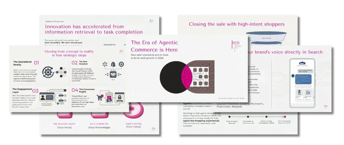 PDF pages mockup for a download for Agentic Retail Commerce Growth 2026