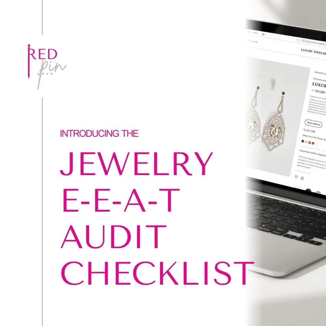 Jewelry  E-E-A-T  Audit  Checklist graphic with a jewelry website on a laptop