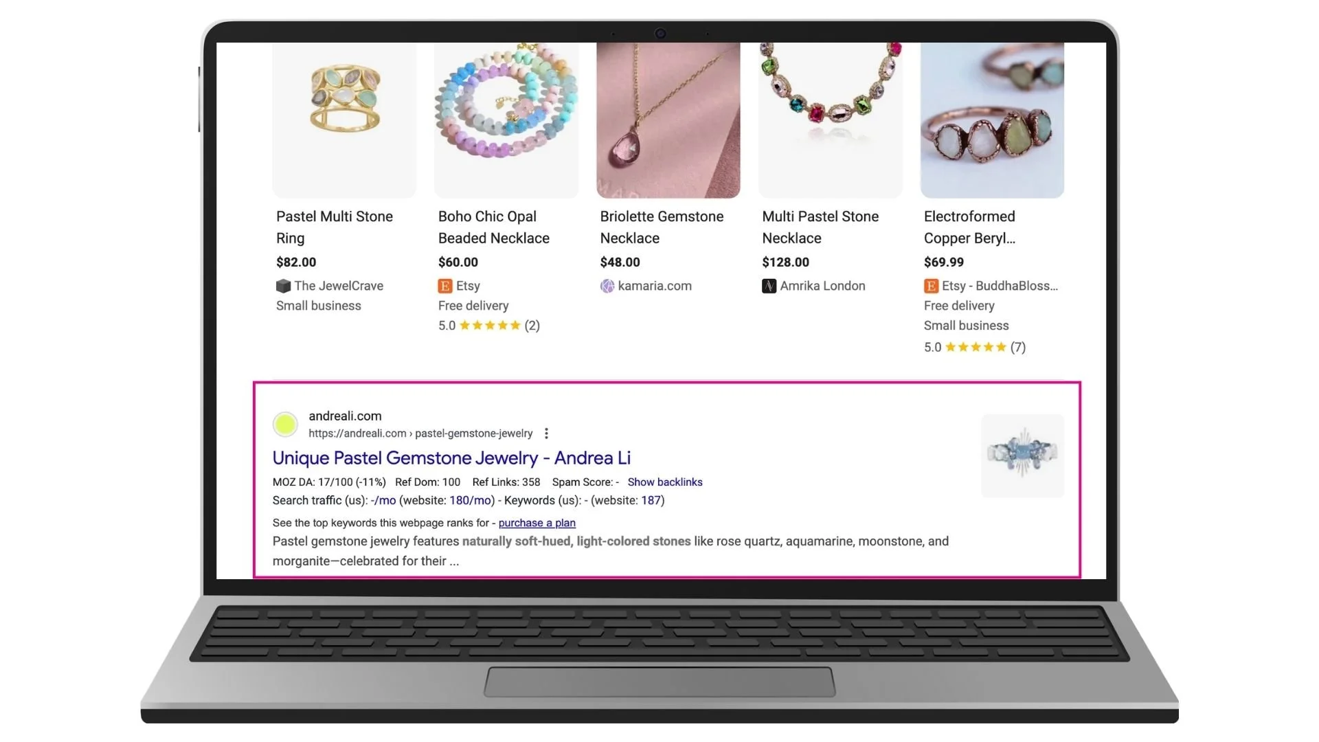 screenshot on a computer mockup displaying my pillar page ranking