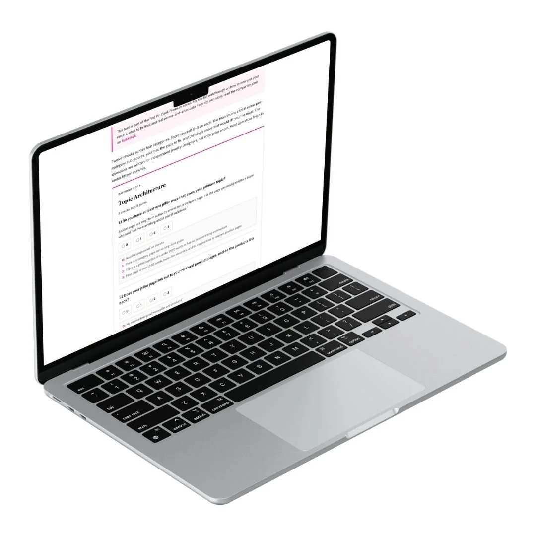 open laptop with the SEO AI overlap diagnostic Premium Substack subscriber tool on the page