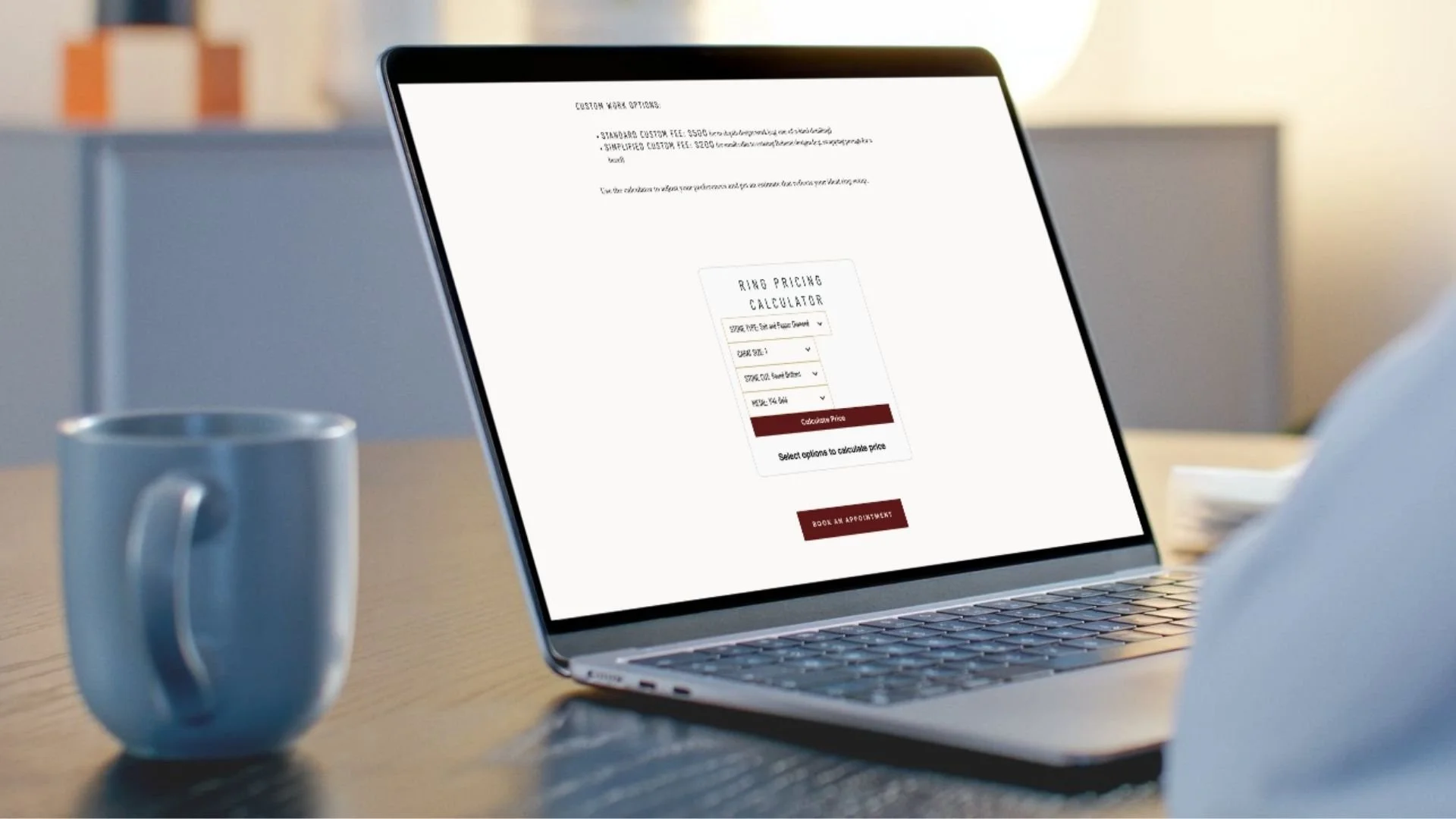 Bohemi engagement ring calculator on website in a computer mockup