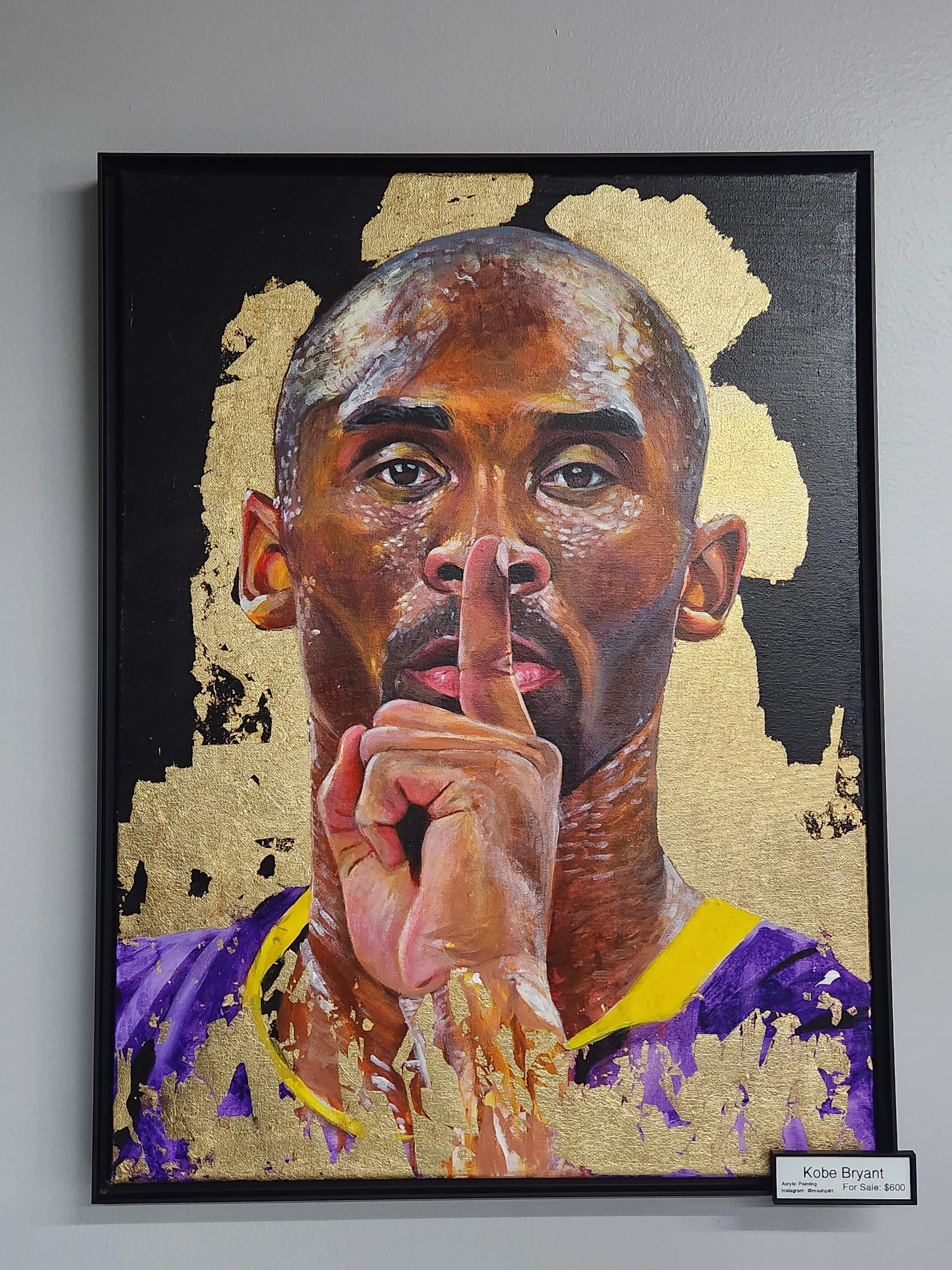 Kobe Bryant Acrylic Painting On Canvas 
 By: Masha Nolte - IG: @mashpitrt 
 Size: Details Coming Soon 
 For Sale