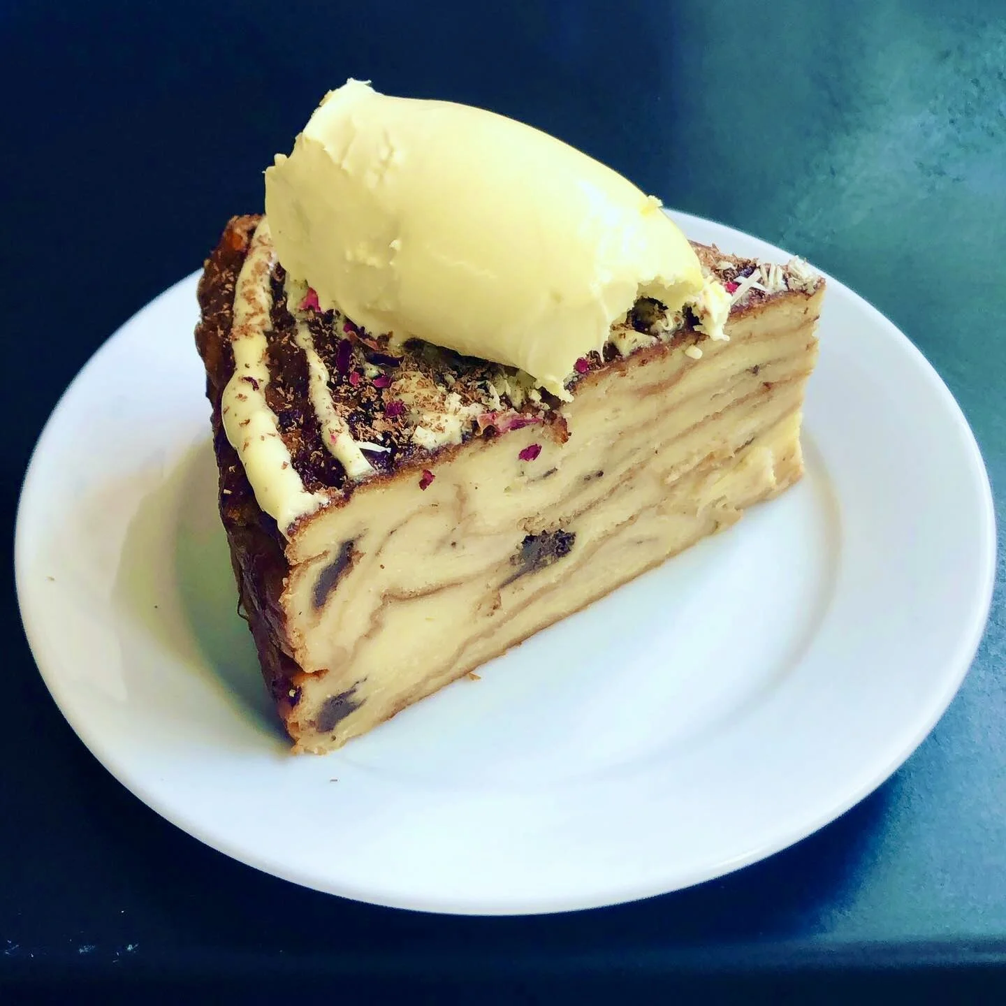 Chocolate croissant bread and butter pudding