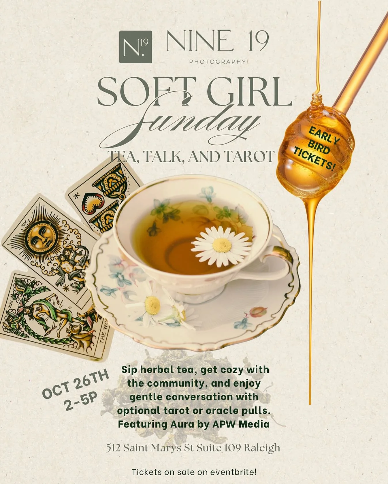Come join us this Sunday for tea, talk, and tarot at the studio! Tarot readings by @apwmedia, tea by @orateahouse, and talking by @nine19_photog this is for community, relaxation, and just good overall vibes! Tickets on sale at eventbrite and link in