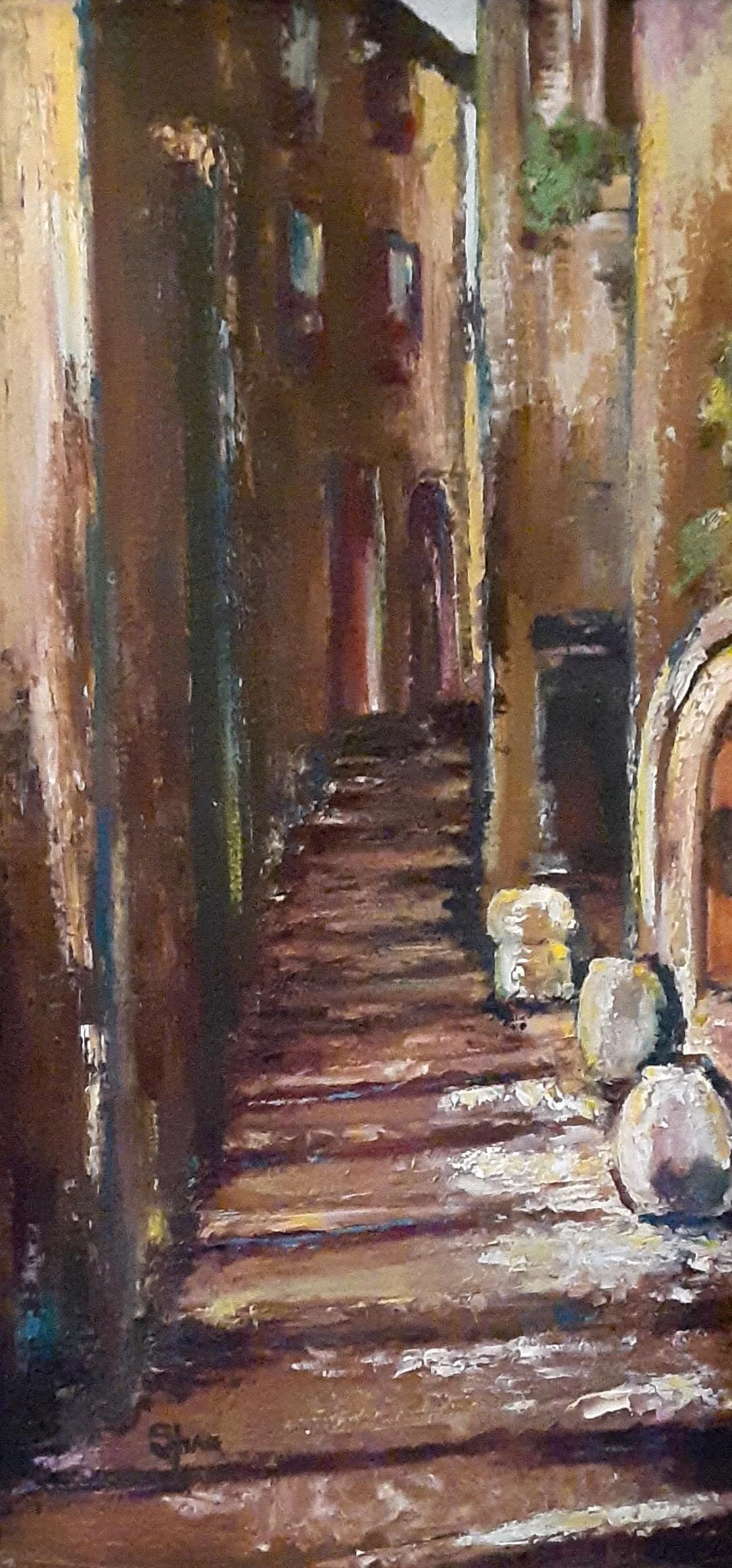 ‘Alleyway’ — Oil —Painted many years ago from a travel article of Europe